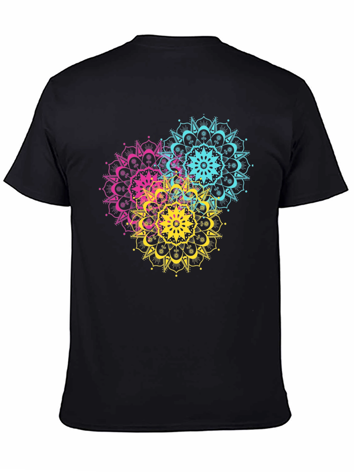 Vibrant Mandala Print Black T-Shirt
