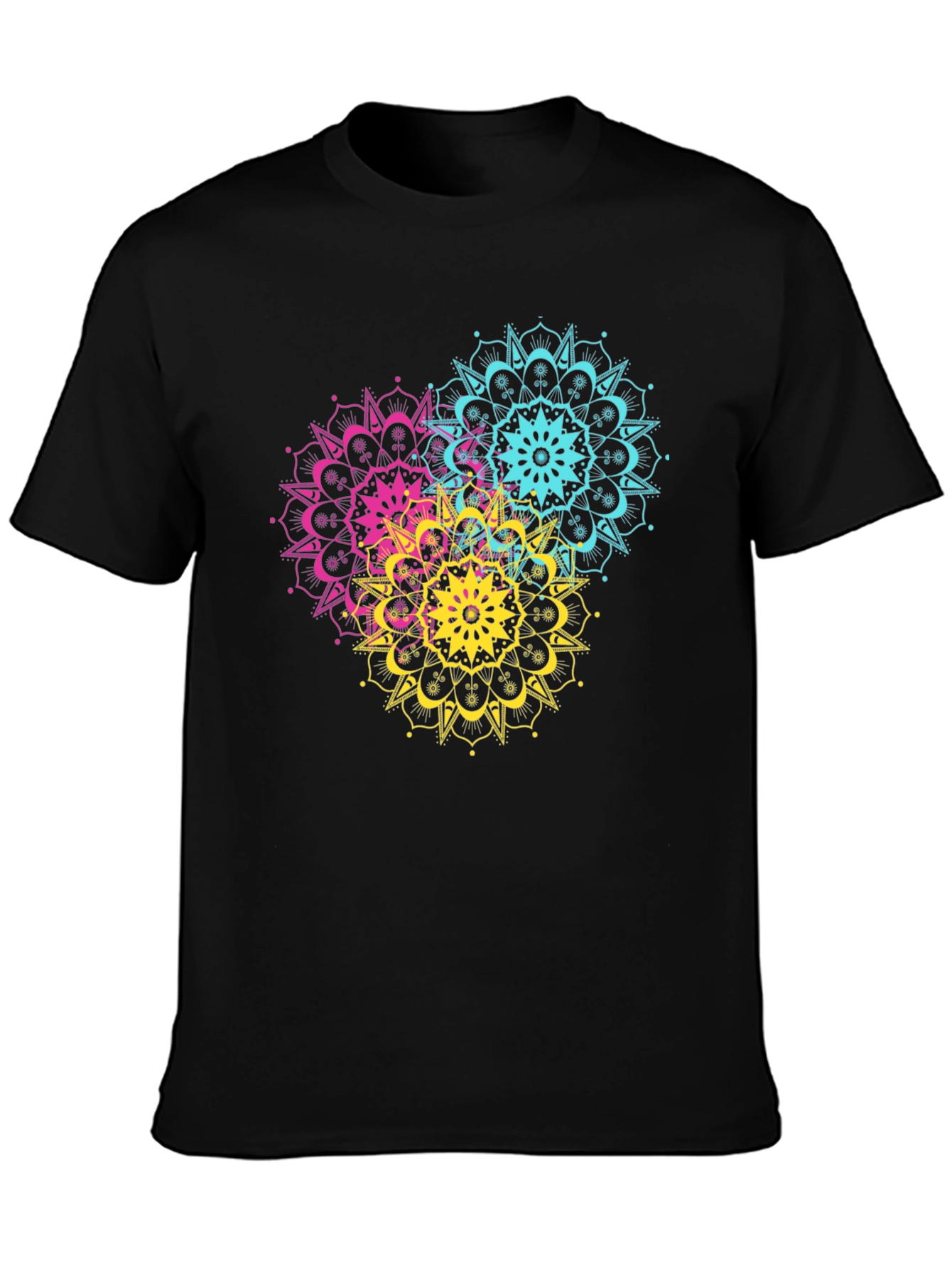 Vibrant Mandala Print Black T-Shirt