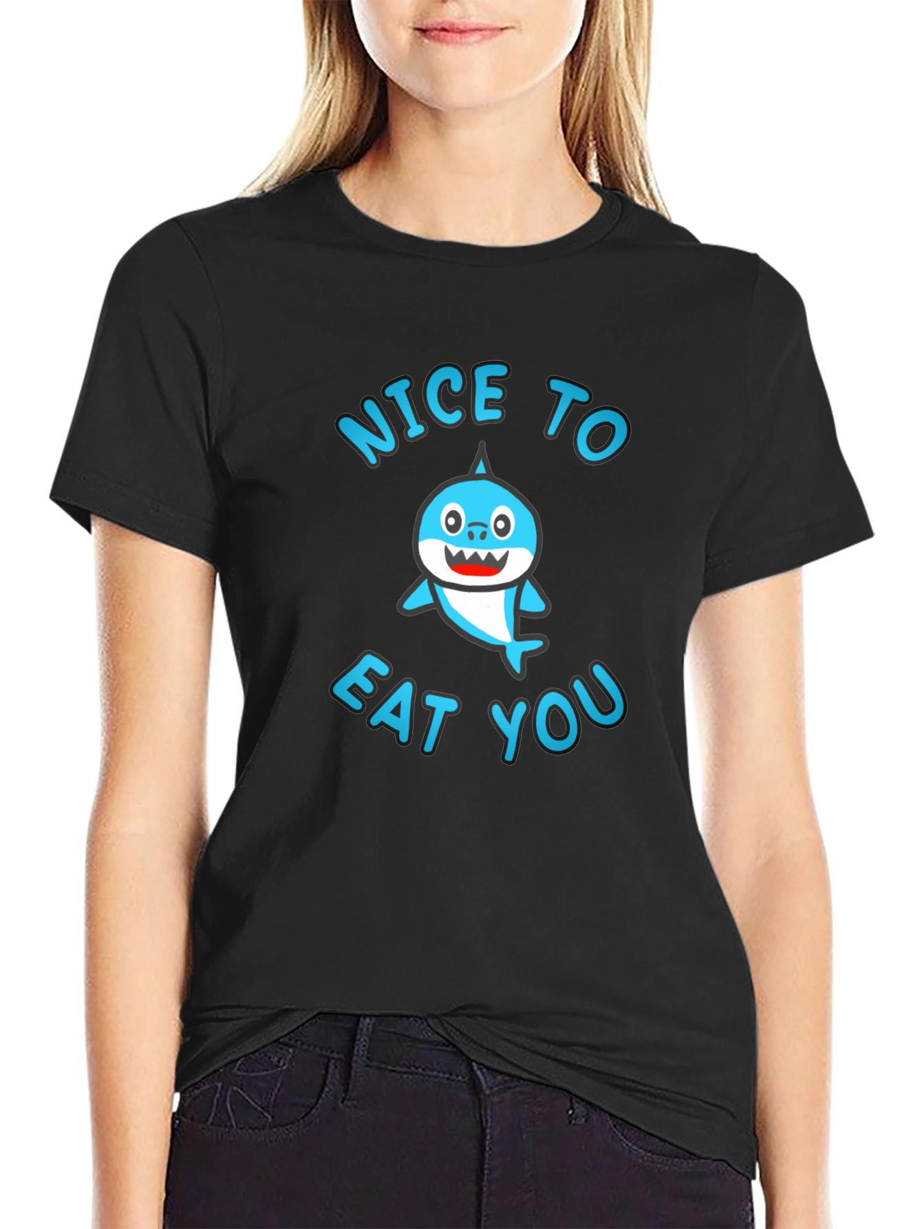 Nice To Eat You Shark Graphic Tee - Black