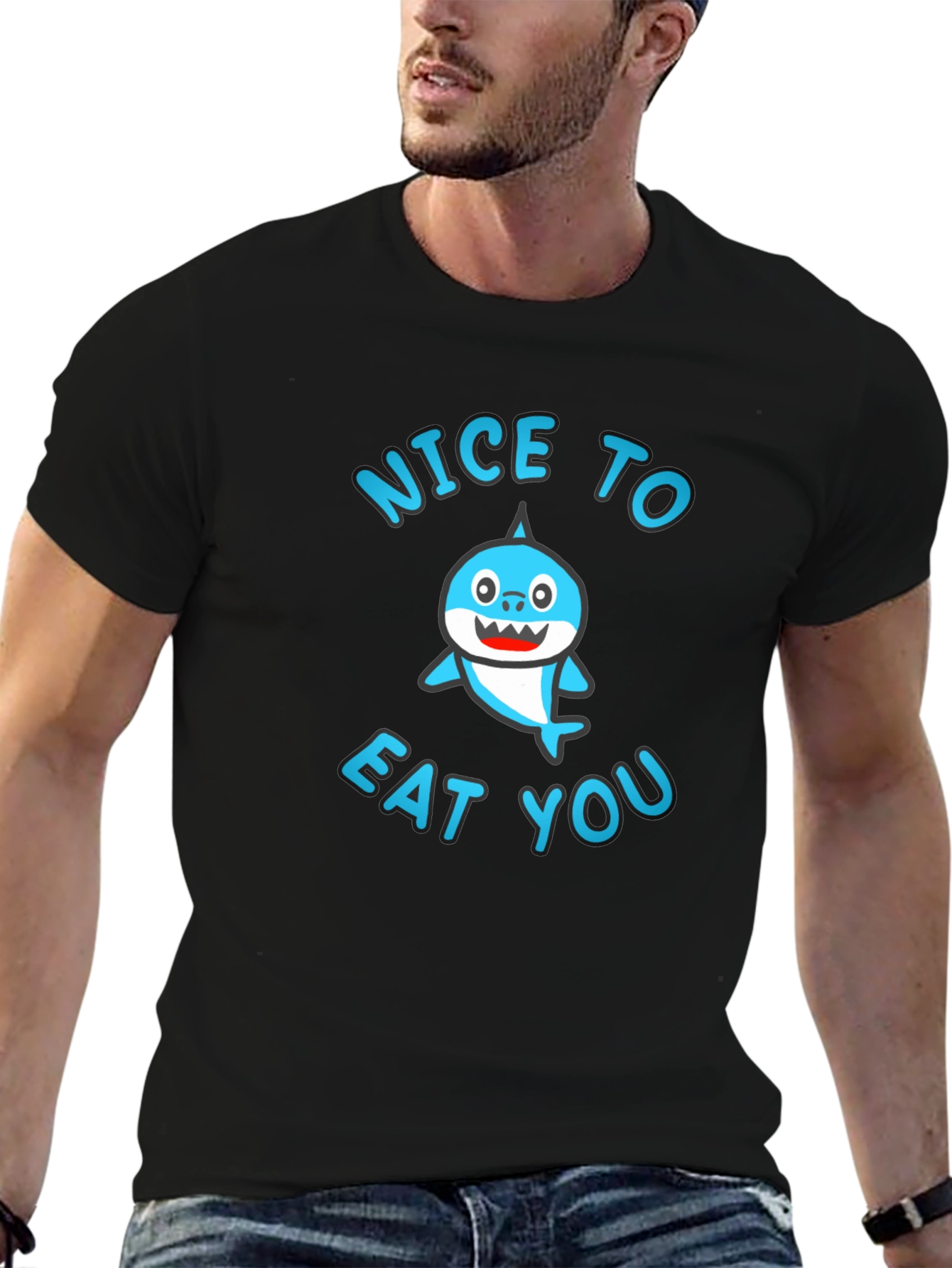 Nice To Eat You Shark Graphic Tee - Black