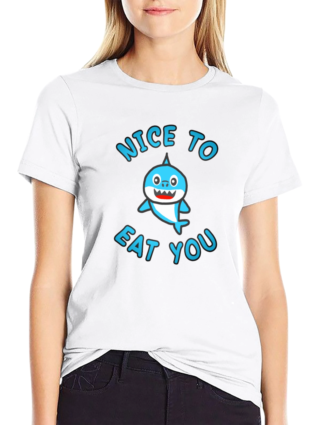 Nice To Eat You Shark Graphic Tee - Black