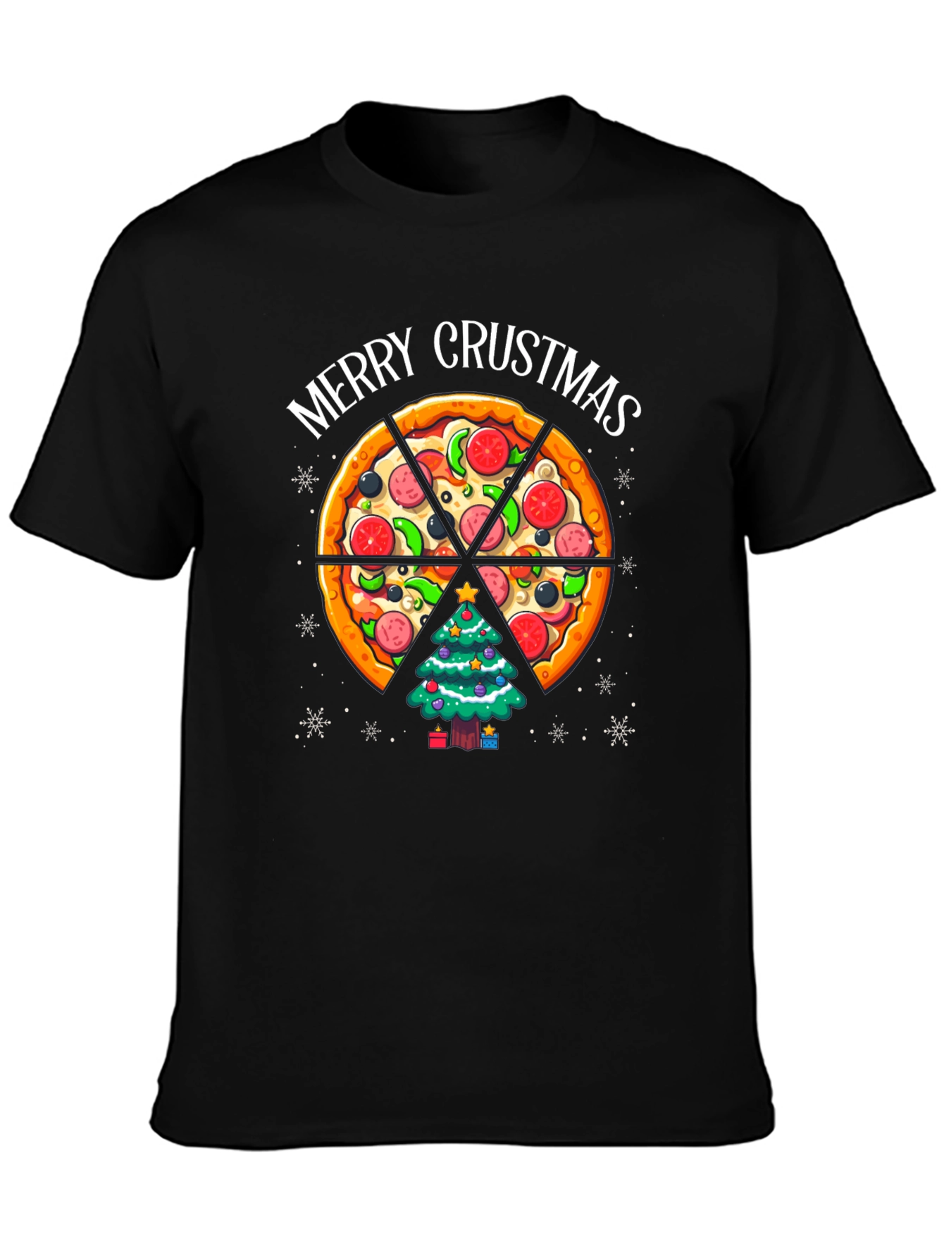 Merry Crustmas Pizza Christmas Tree T-Shirt