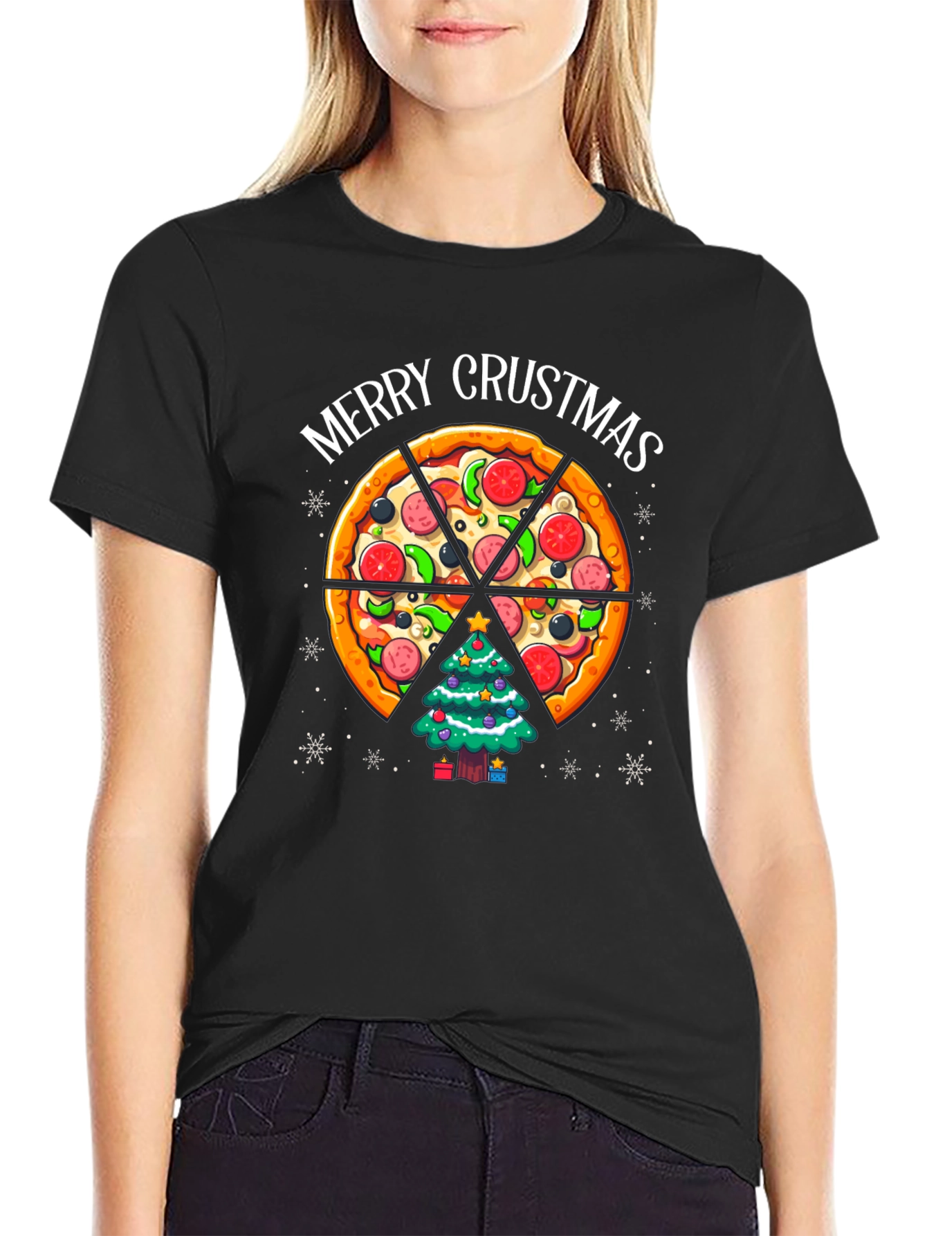 Merry Crustmas Pizza Christmas Tree T-Shirt