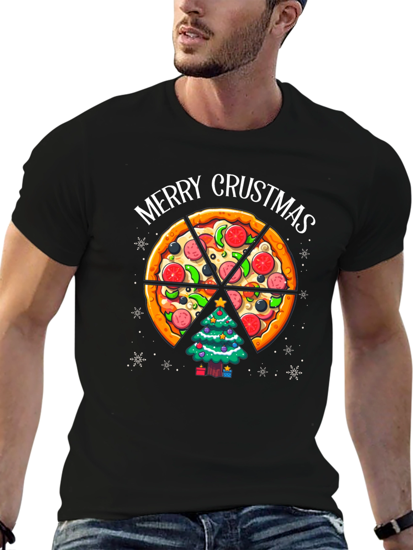 Merry Crustmas Pizza Christmas Tree T-Shirt