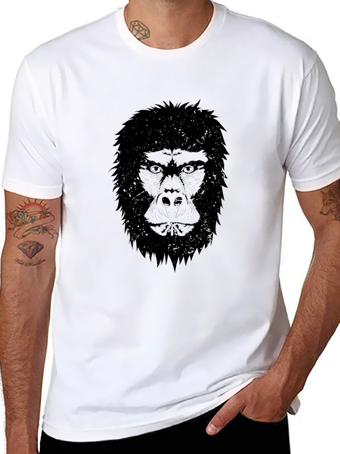 Mens Black T-Shirt - Gorilla Face Graphic Tee