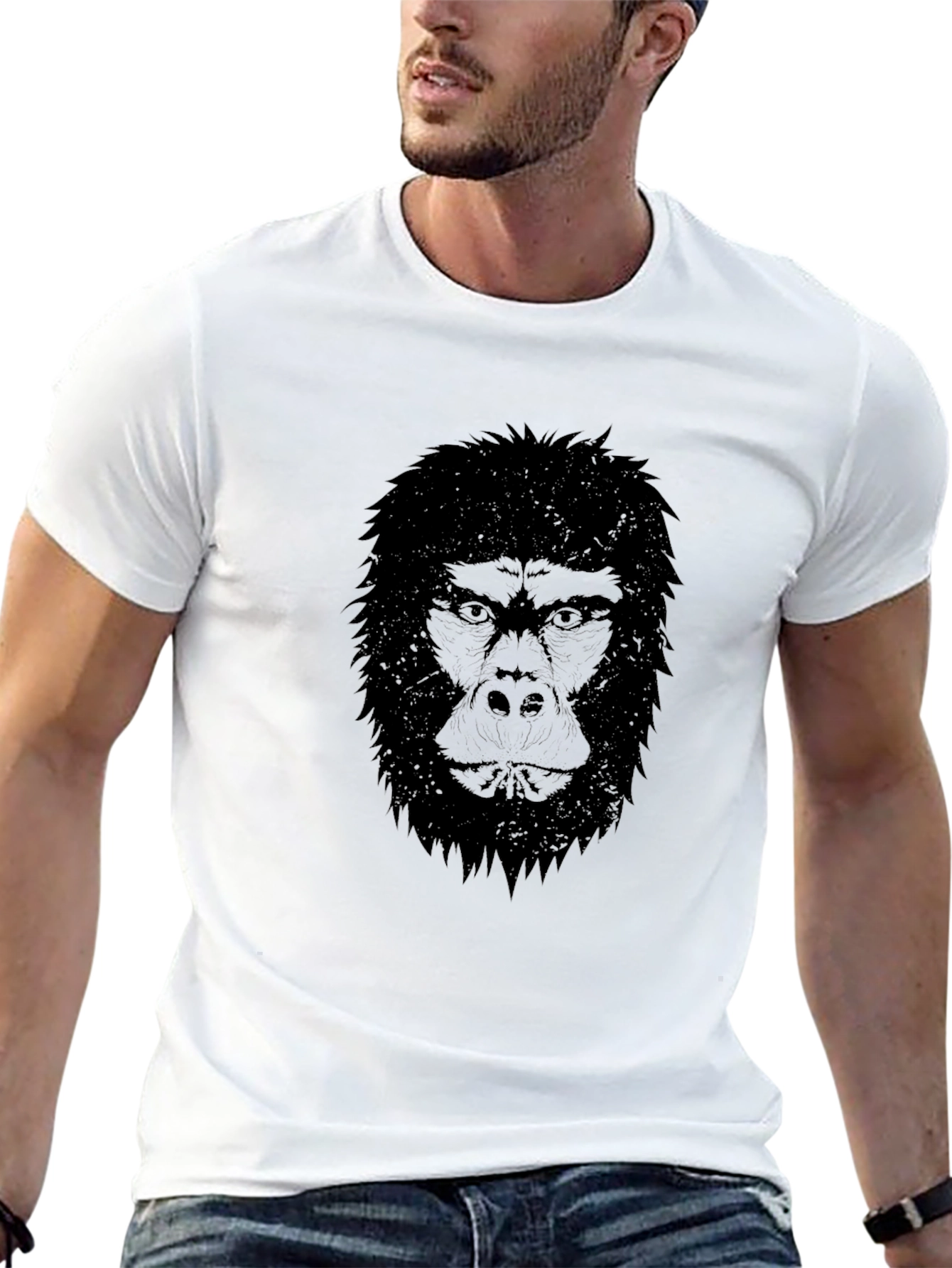 Mens Black T-Shirt - Gorilla Face Graphic Tee