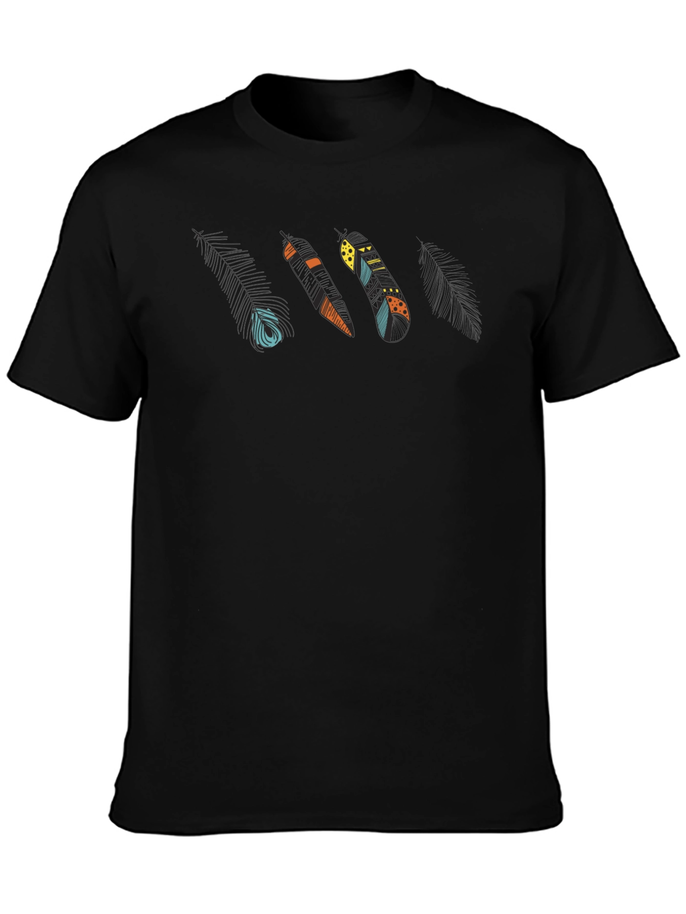 Stylish Black Feather Graphic Tee - Unique Design