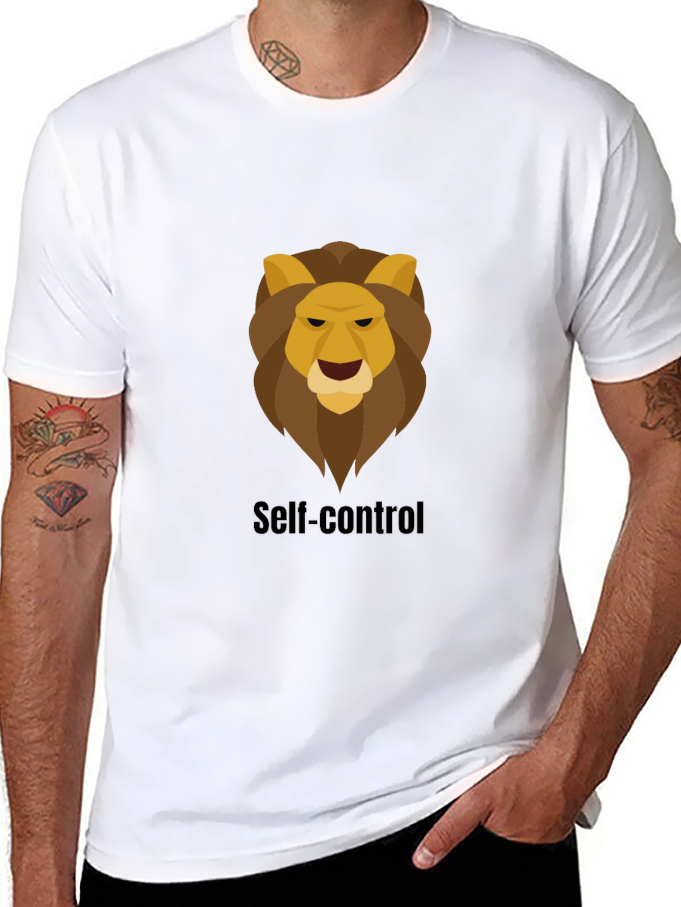Self-Control Lion Graphic Black T-Shirt