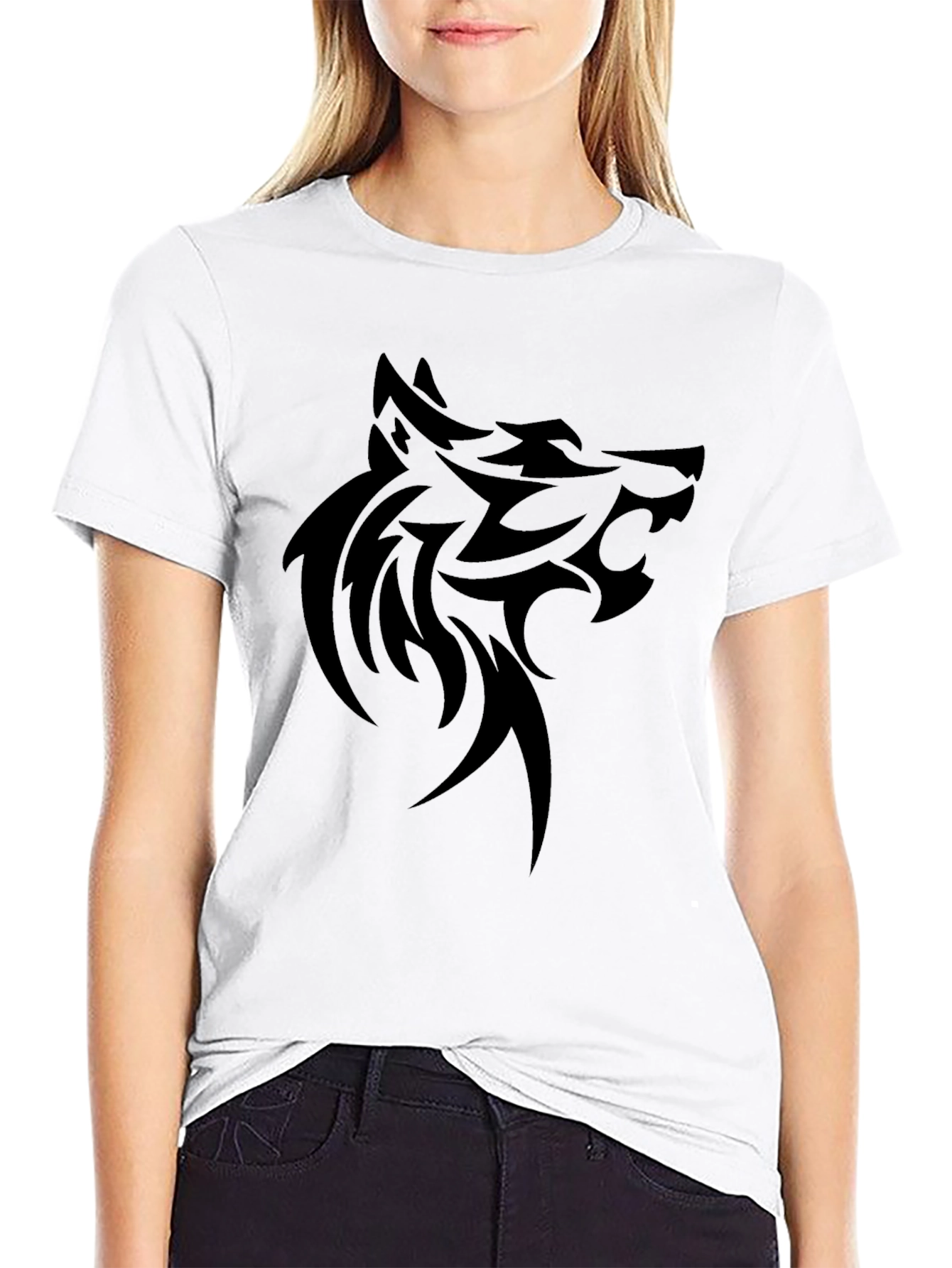Tribal Wolf Graphic Black T-Shirt