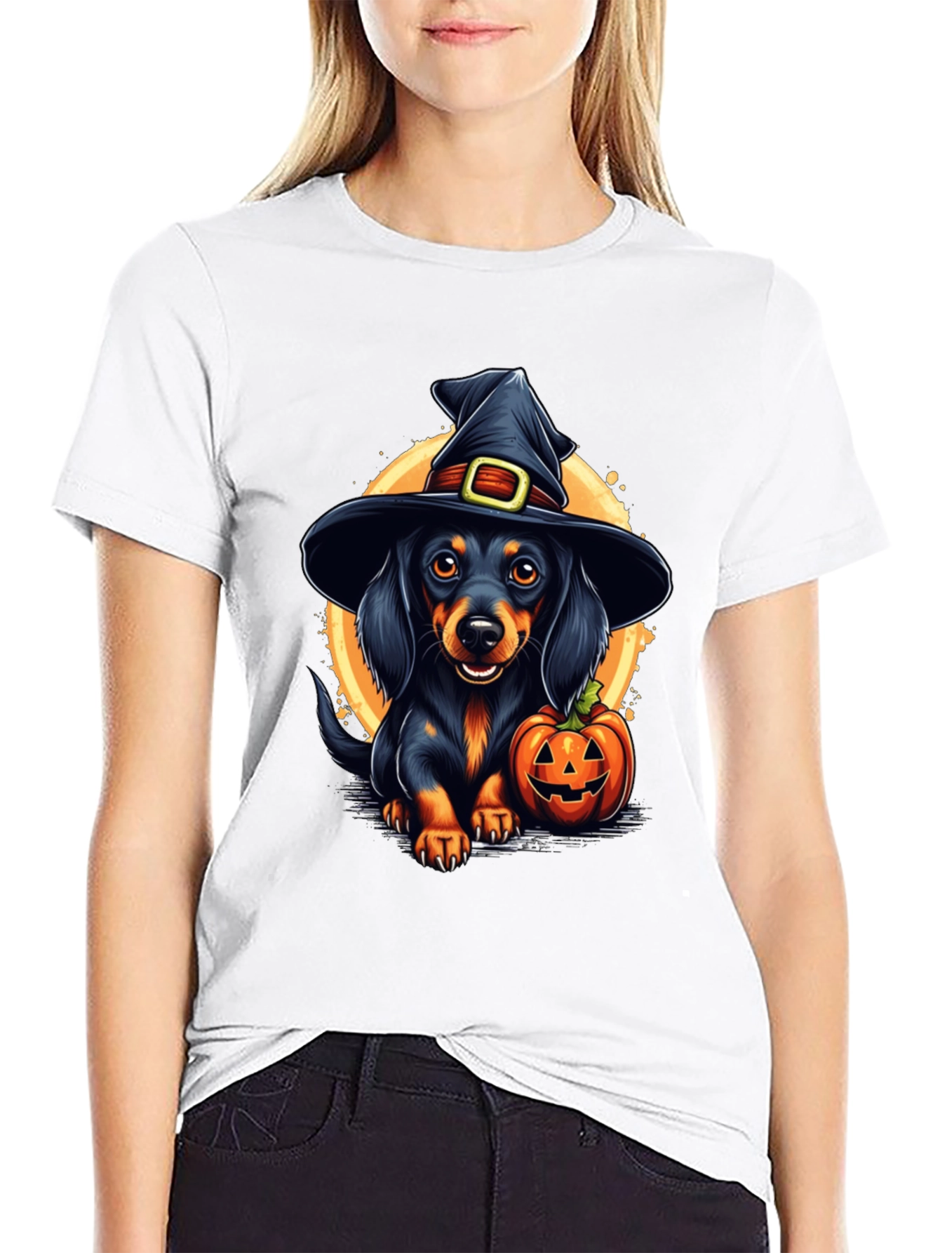 Halloween Dachshund Witch T-Shirt