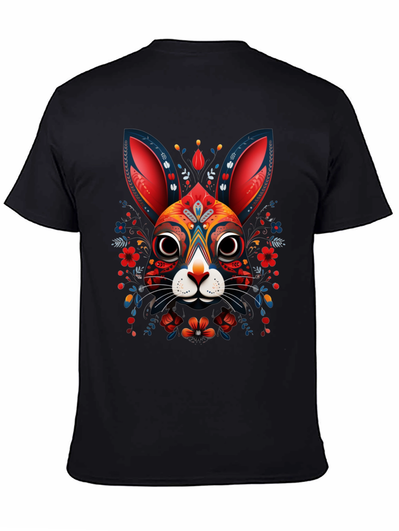 Rabbit Art Graphic Print Black T-Shirt
