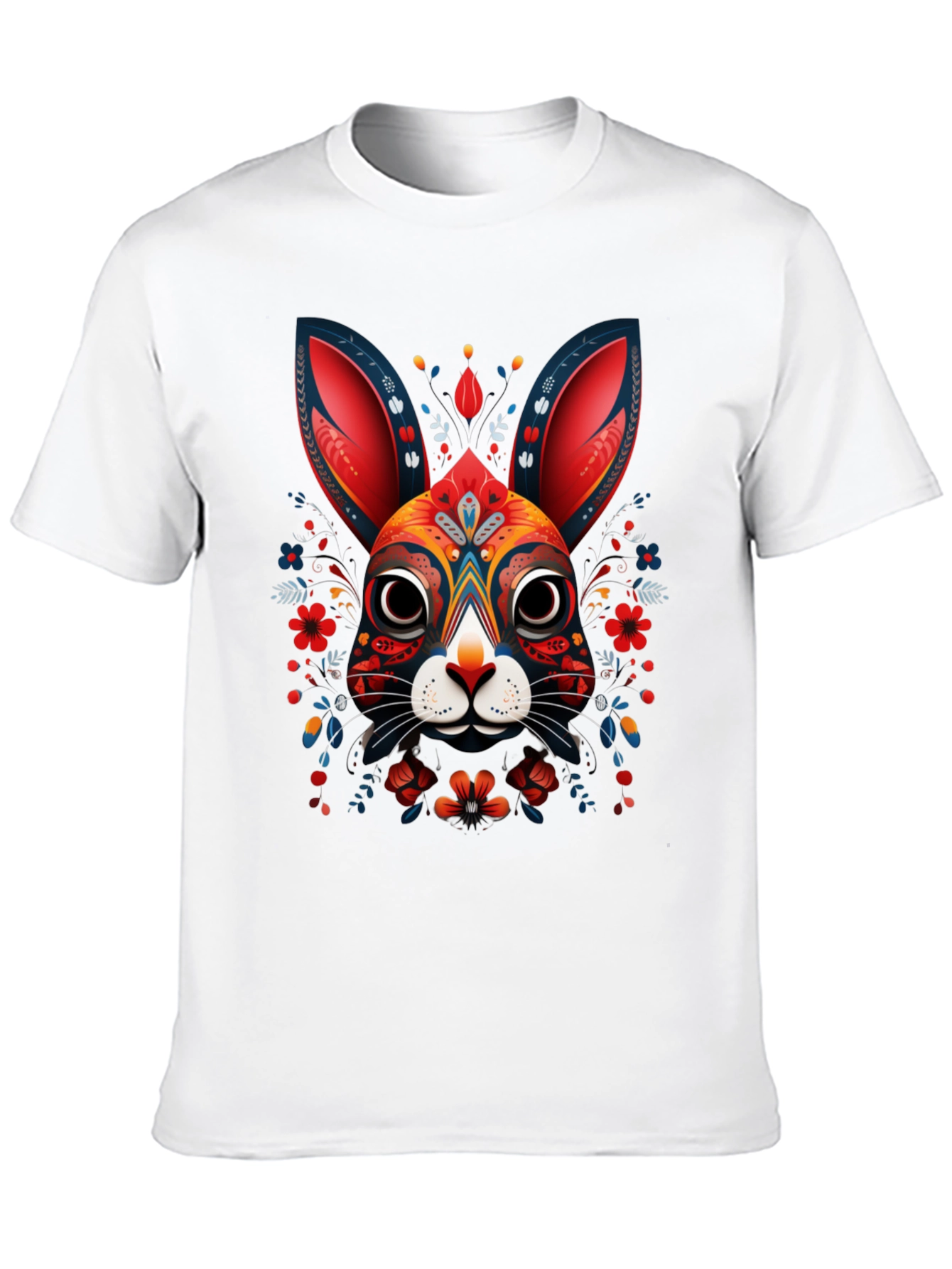 Rabbit Art Graphic Print Black T-Shirt
