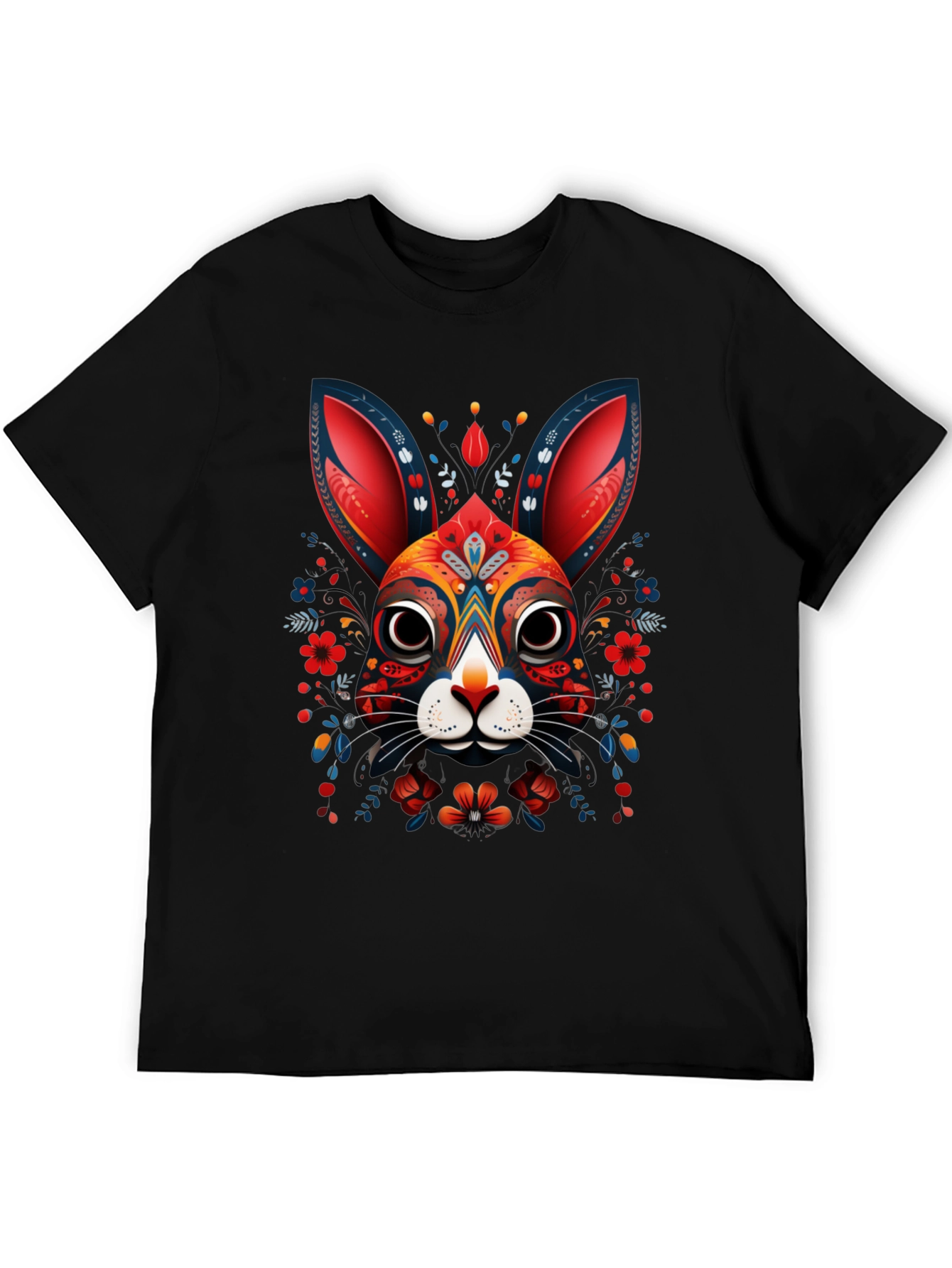 Rabbit Art Graphic Print Black T-Shirt