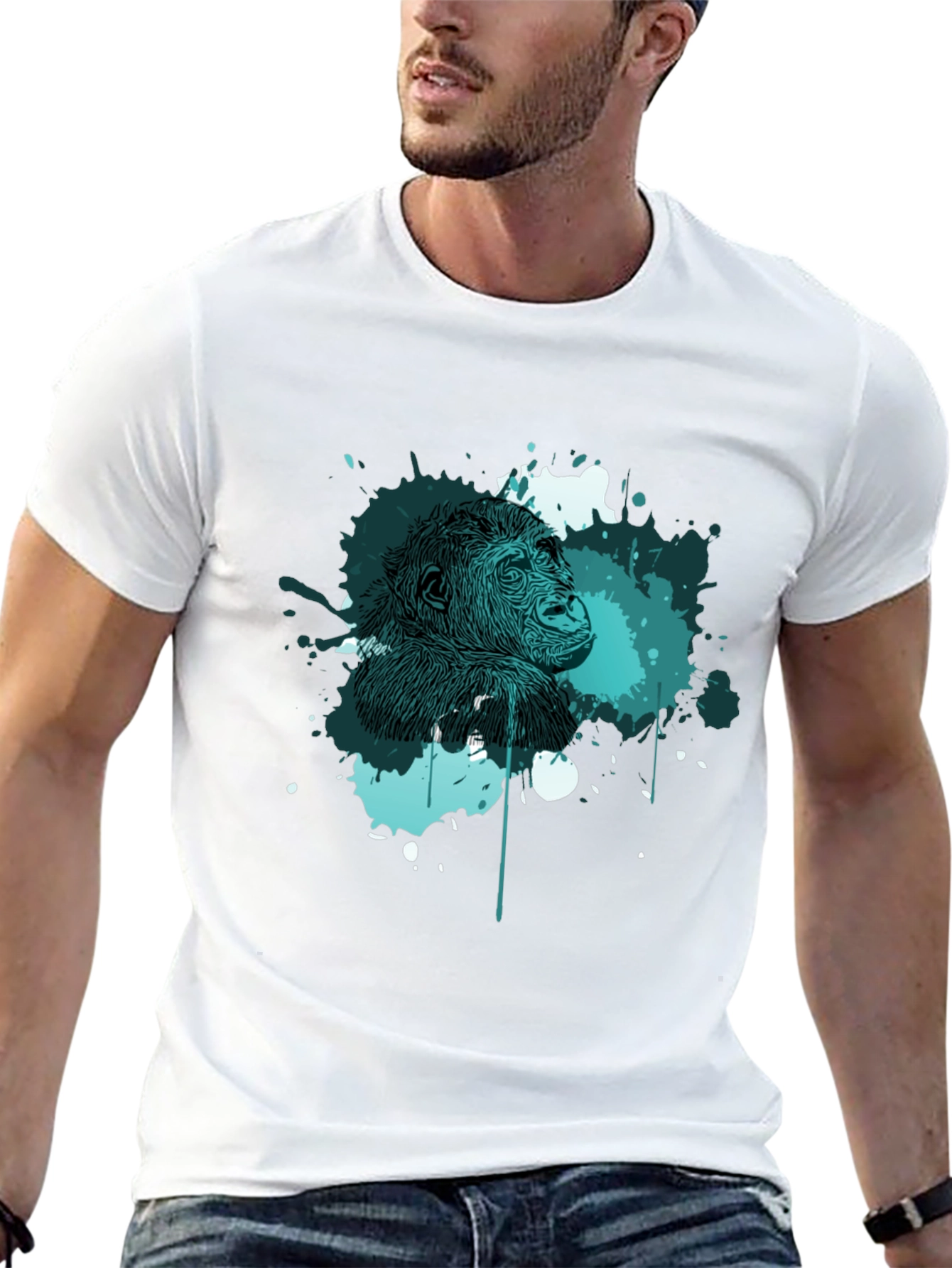 Abstract Gorilla Graphic Print Mens Black T-Shirt