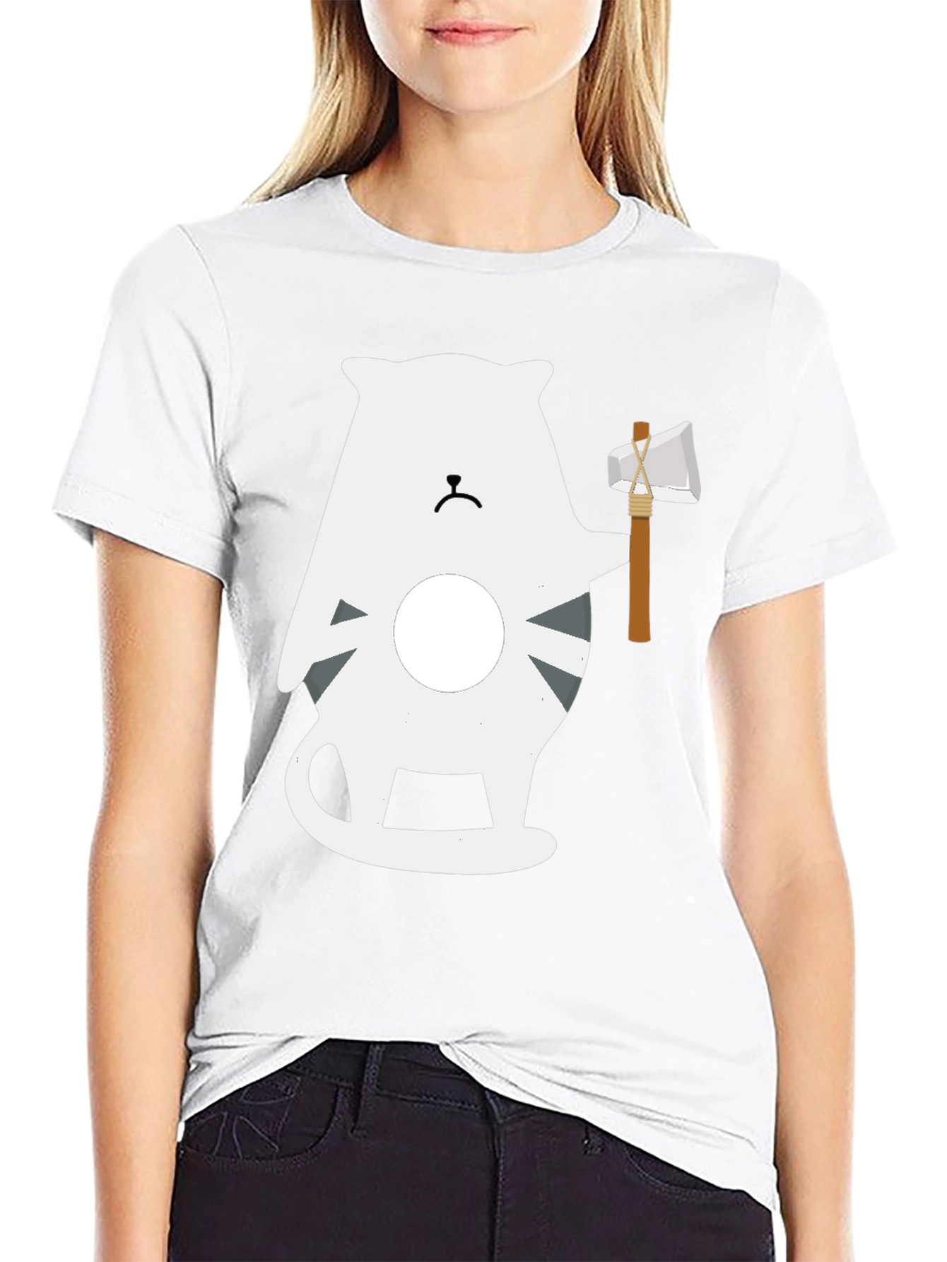 Axe Wielding Cat Graphic Tee - Black