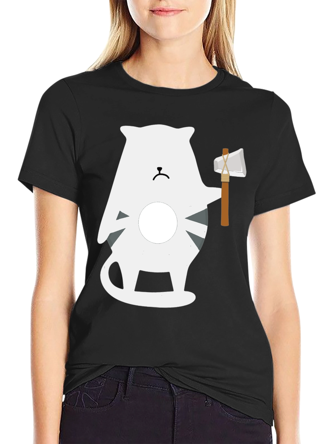 Axe Wielding Cat Graphic Tee - Black