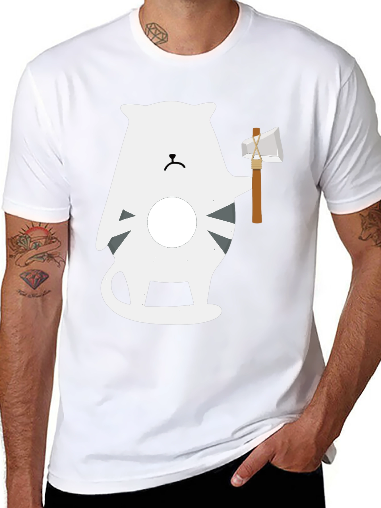 Axe Wielding Cat Graphic Tee - Black