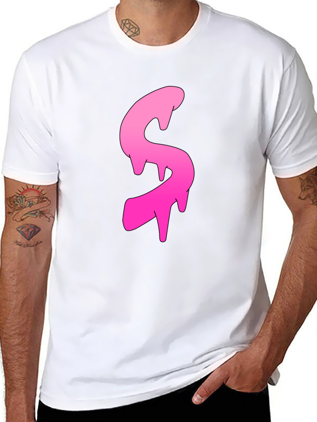 Mens Black T-shirt with Pink Dripping S Design