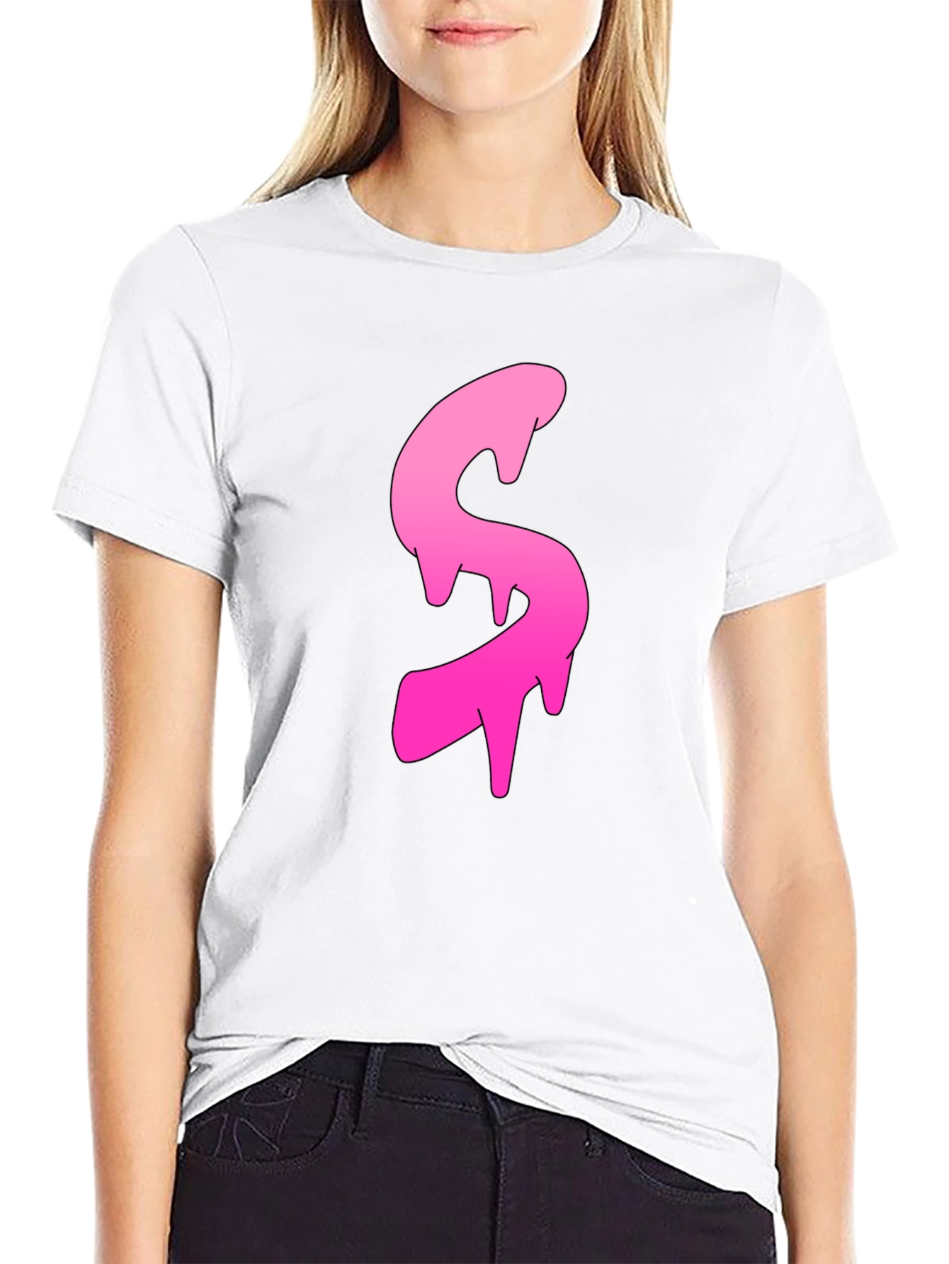 Mens Black T-shirt with Pink Dripping S Design