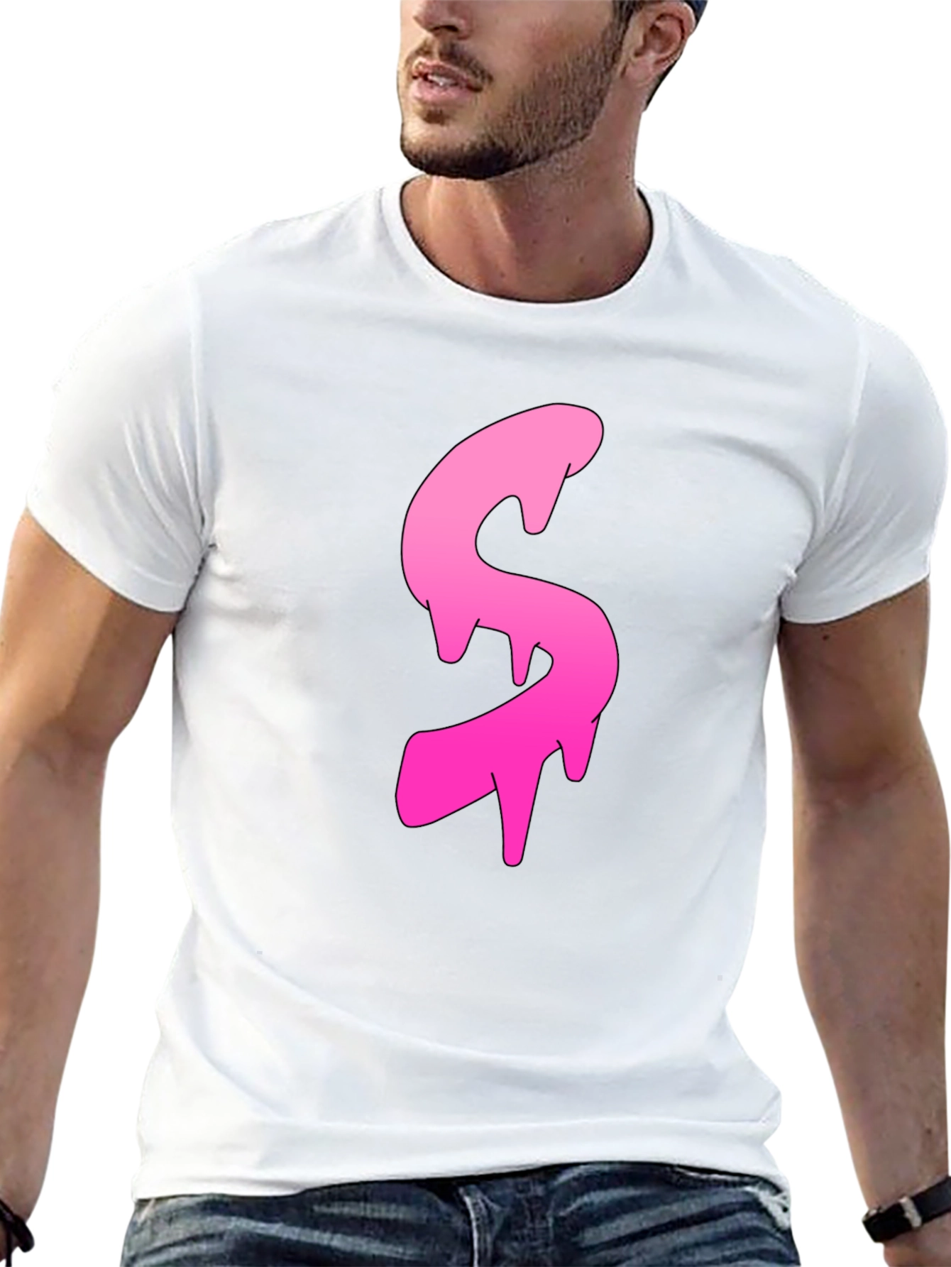 Mens Black T-shirt with Pink Dripping S Design