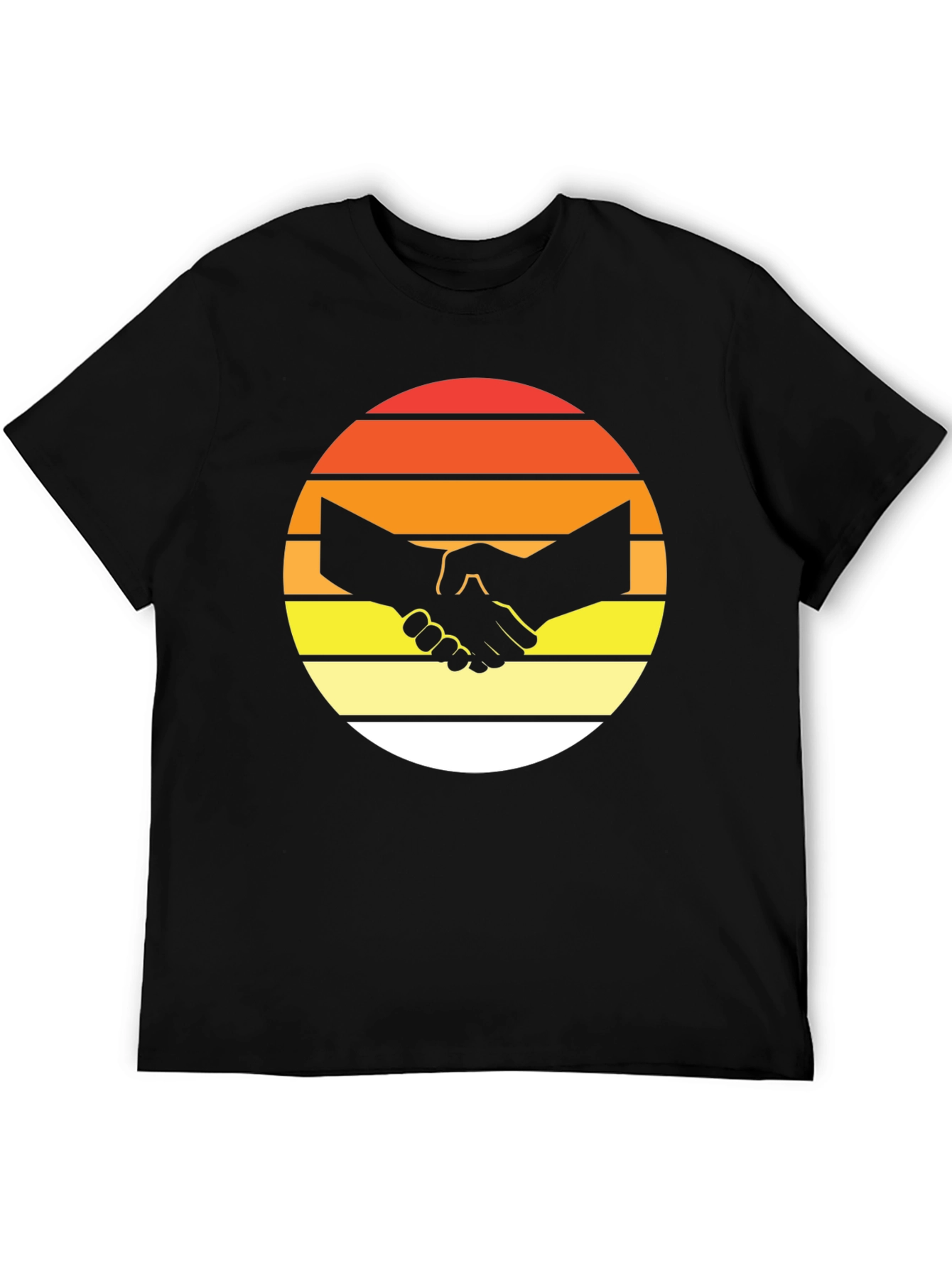 Sunset Handshake Graphic Black T-Shirt