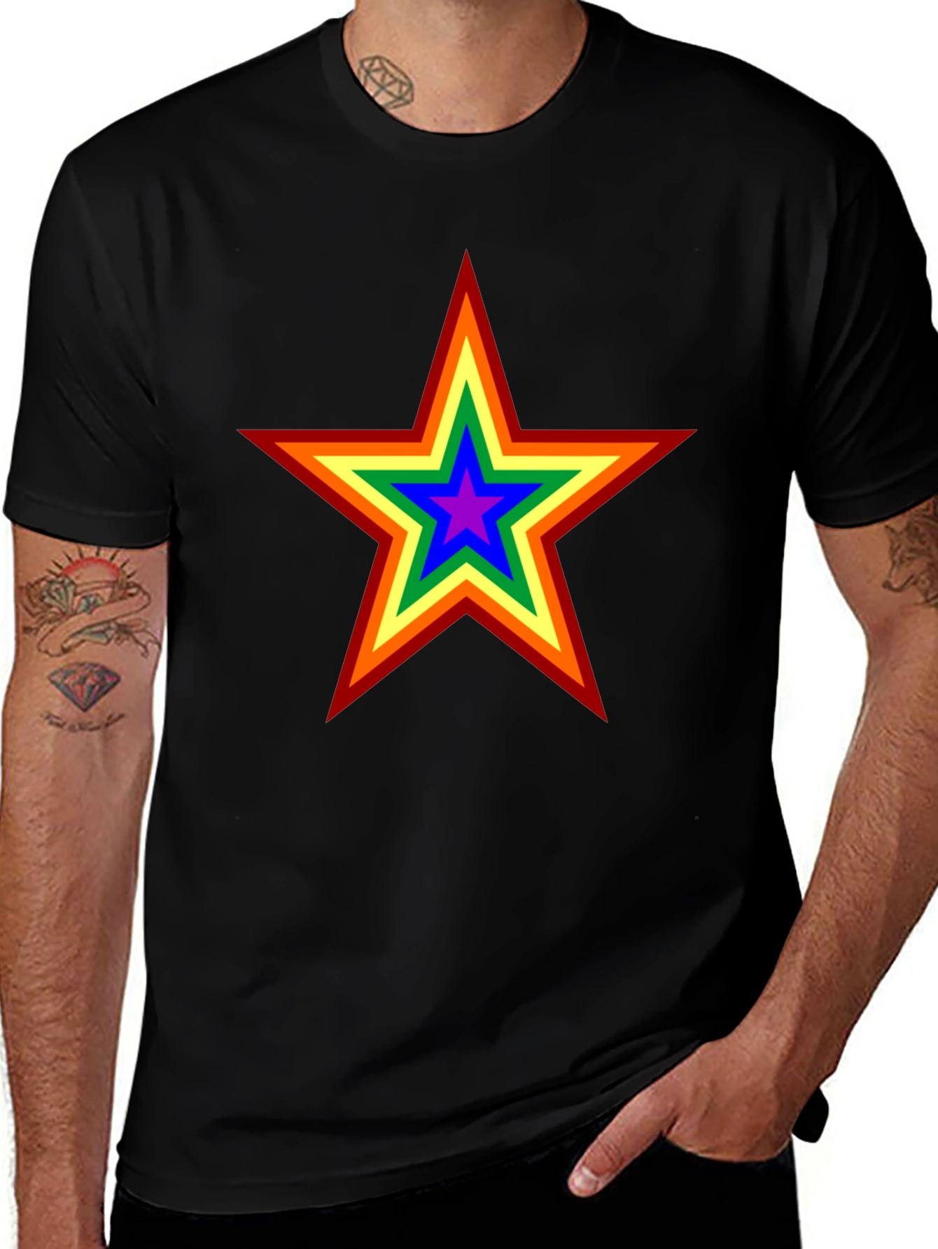 Rainbow Star Graphic Tee - Black Cotton Comfort