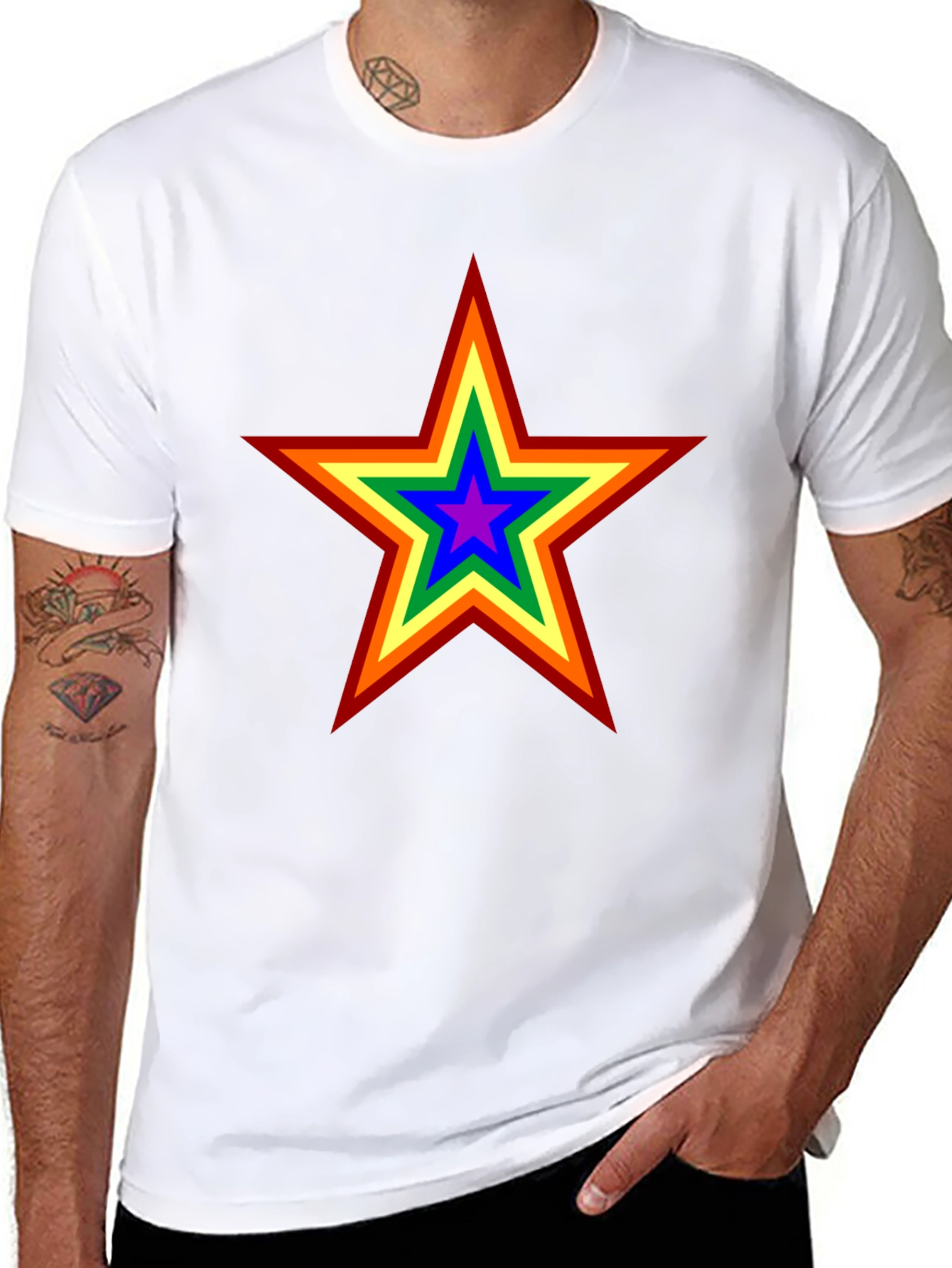 Rainbow Star Graphic Tee - Black Cotton Comfort