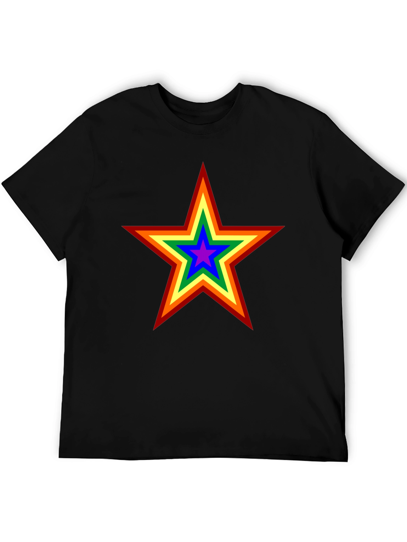 Rainbow Star Graphic Tee - Black Cotton Comfort