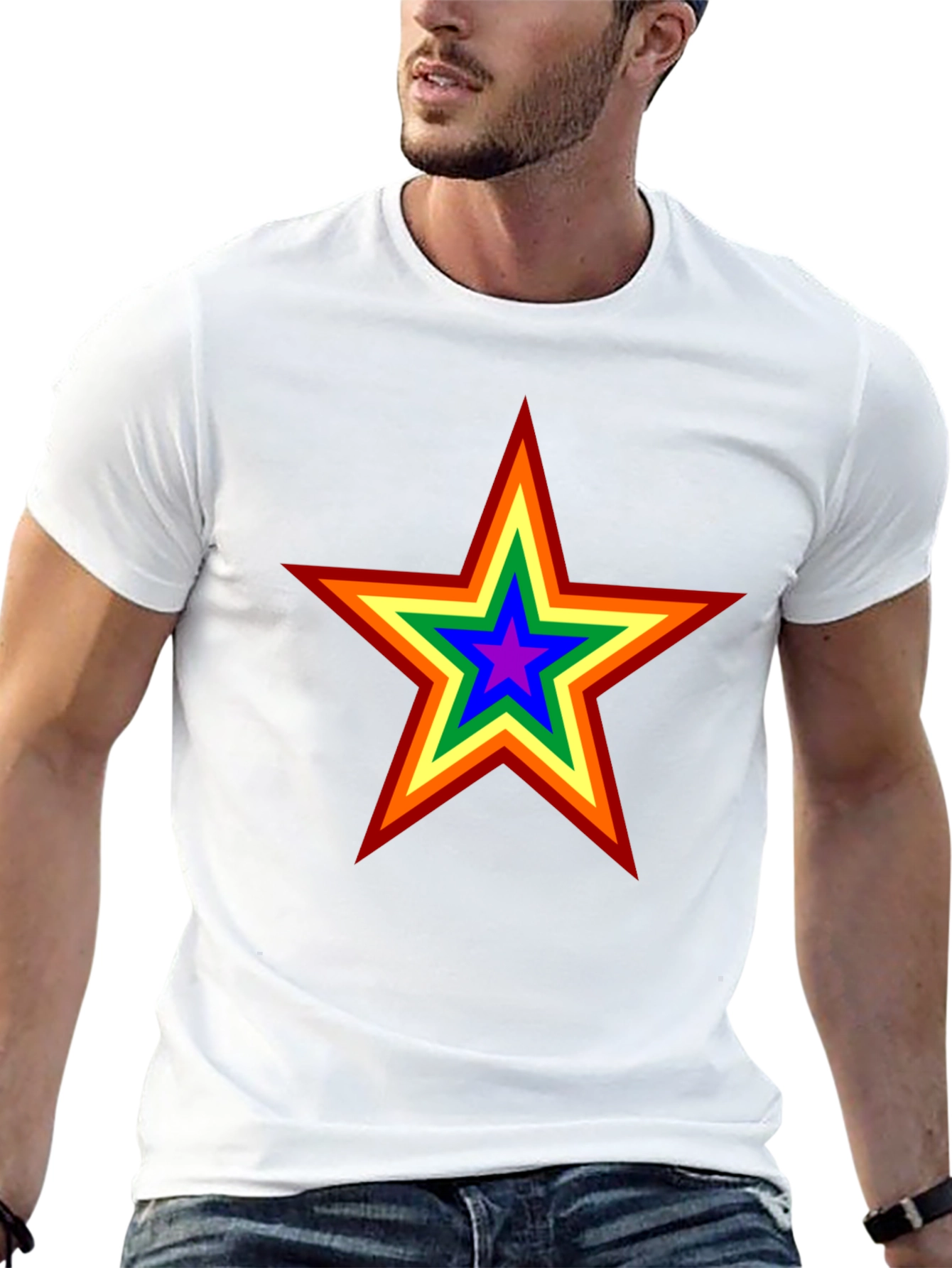 Rainbow Star Graphic Tee - Black Cotton Comfort