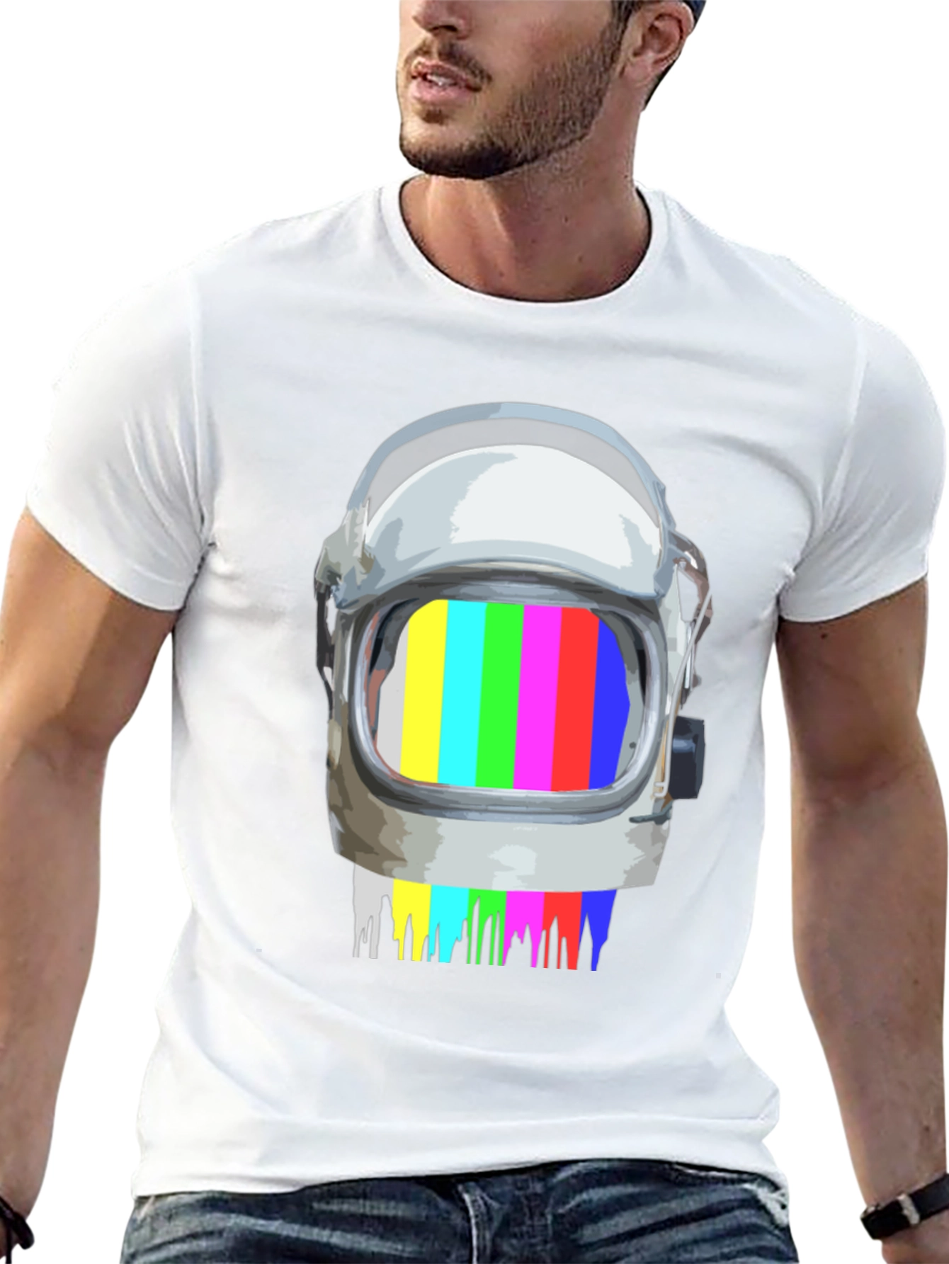 Retro Astronaut Helmet Glitch T-Shirt