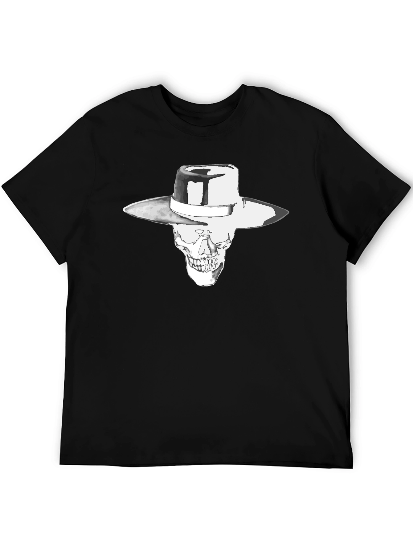Skull in Hat Graphic Black T-Shirt