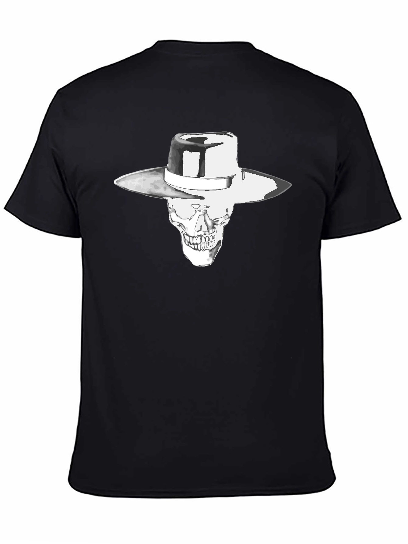 Skull in Hat Graphic Black T-Shirt