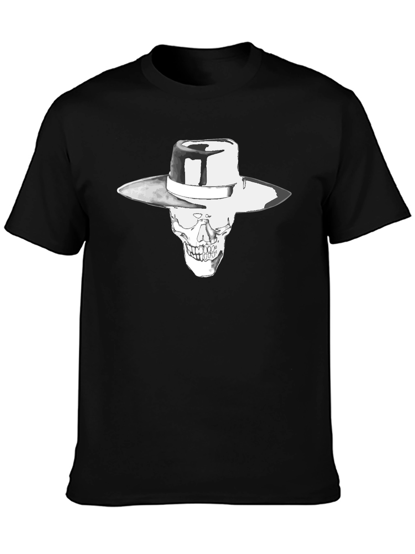 Skull in Hat Graphic Black T-Shirt