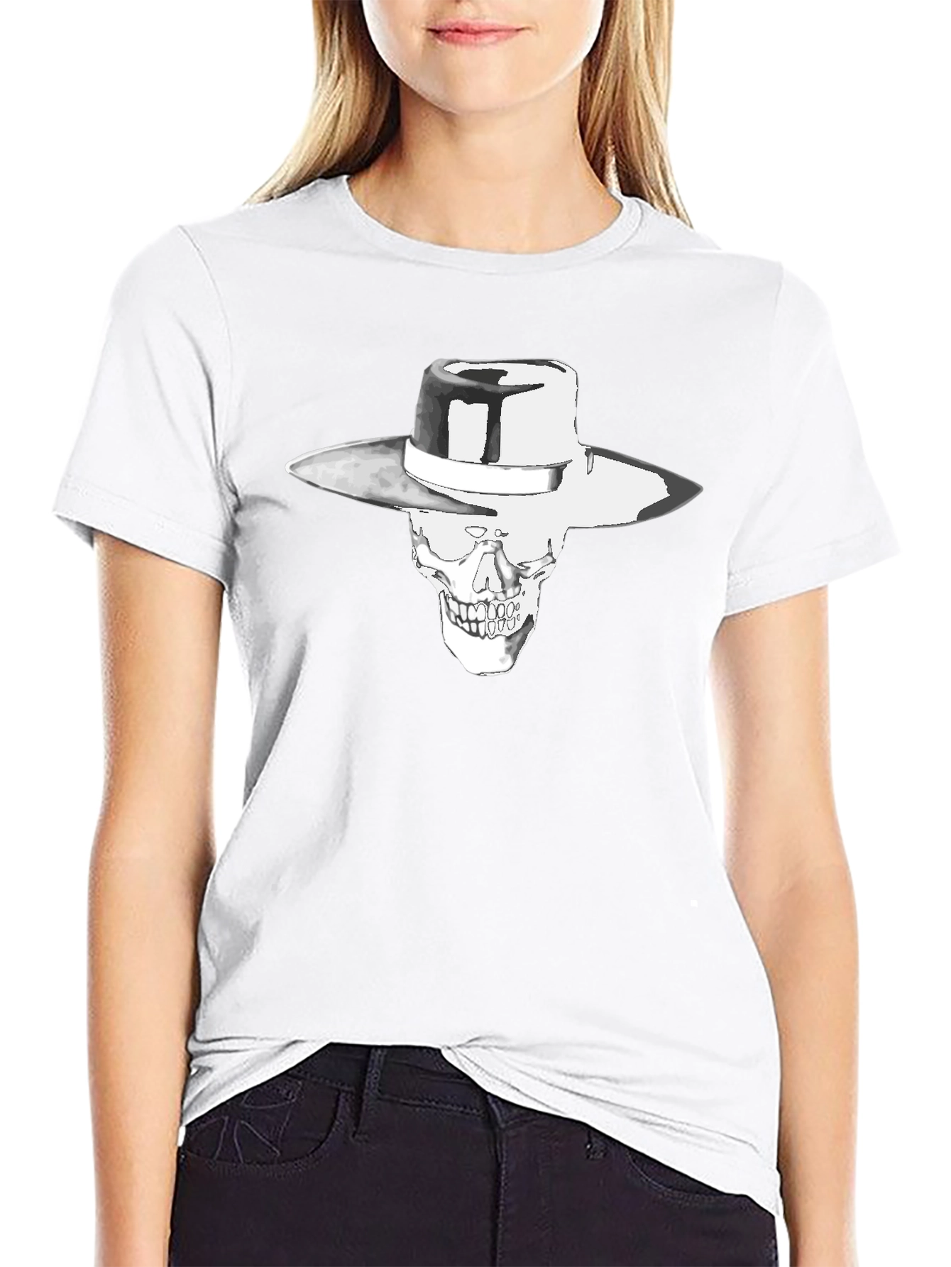 Skull in Hat Graphic Black T-Shirt