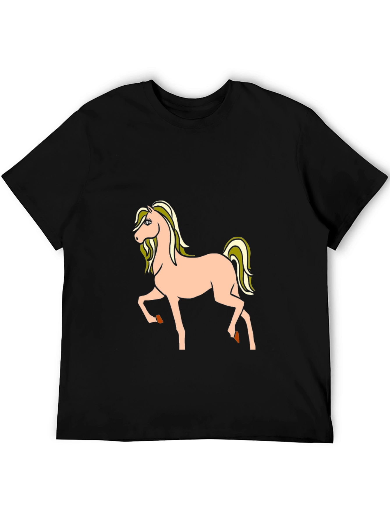 Black T-Shirt with Cartoon Horse Graphic