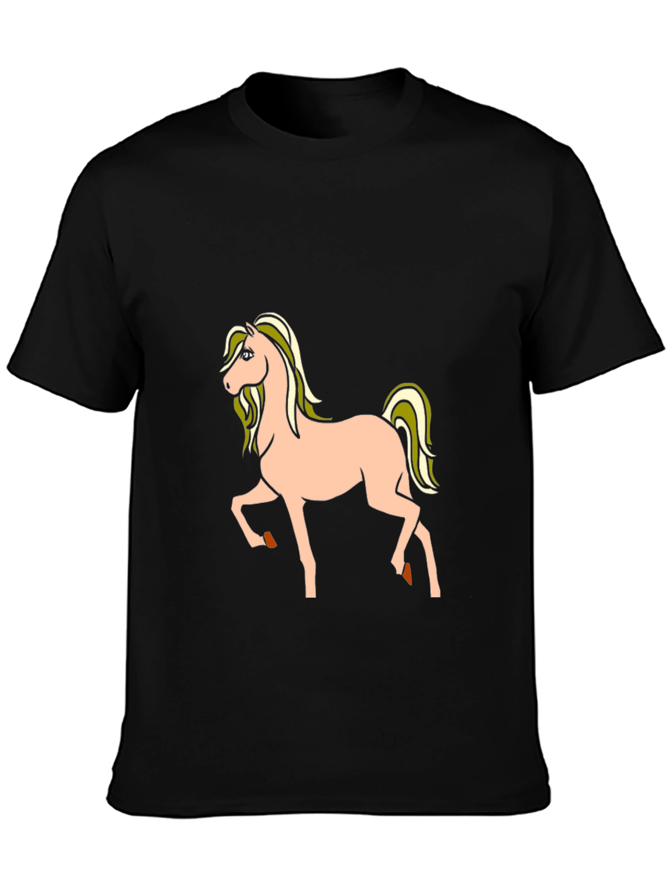 Black T-Shirt with Cartoon Horse Graphic