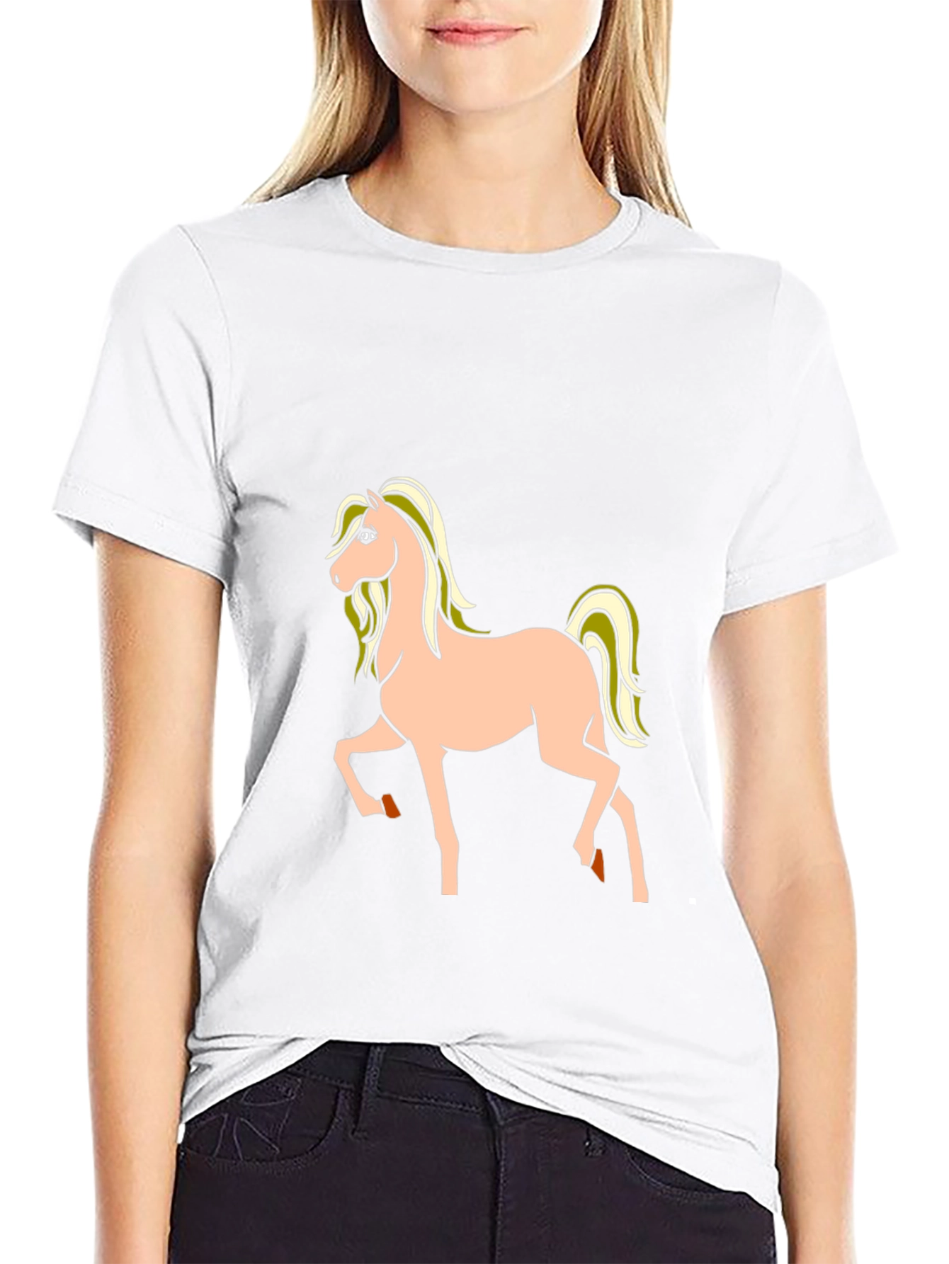 Black T-Shirt with Cartoon Horse Graphic