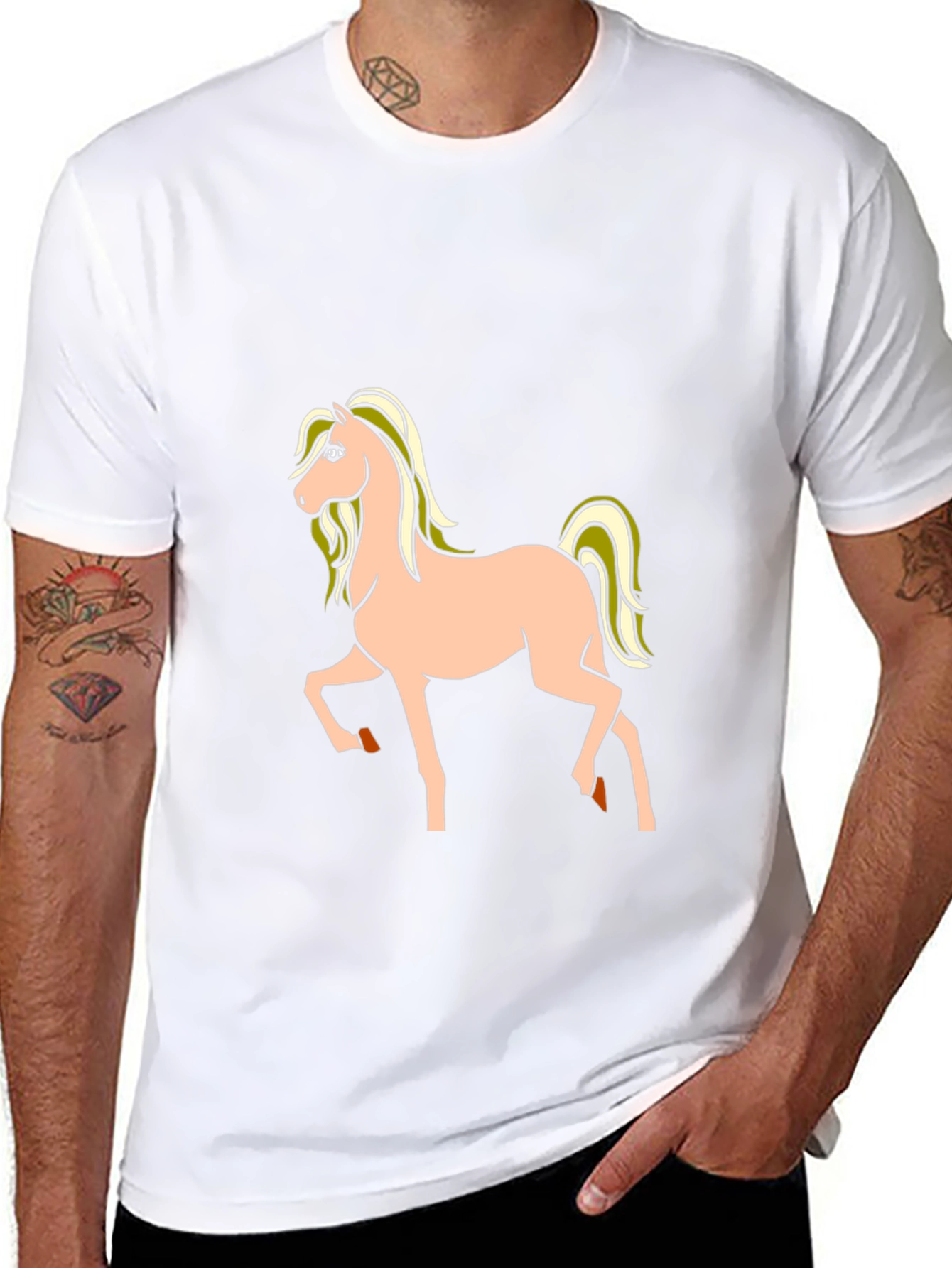Black T-Shirt with Cartoon Horse Graphic