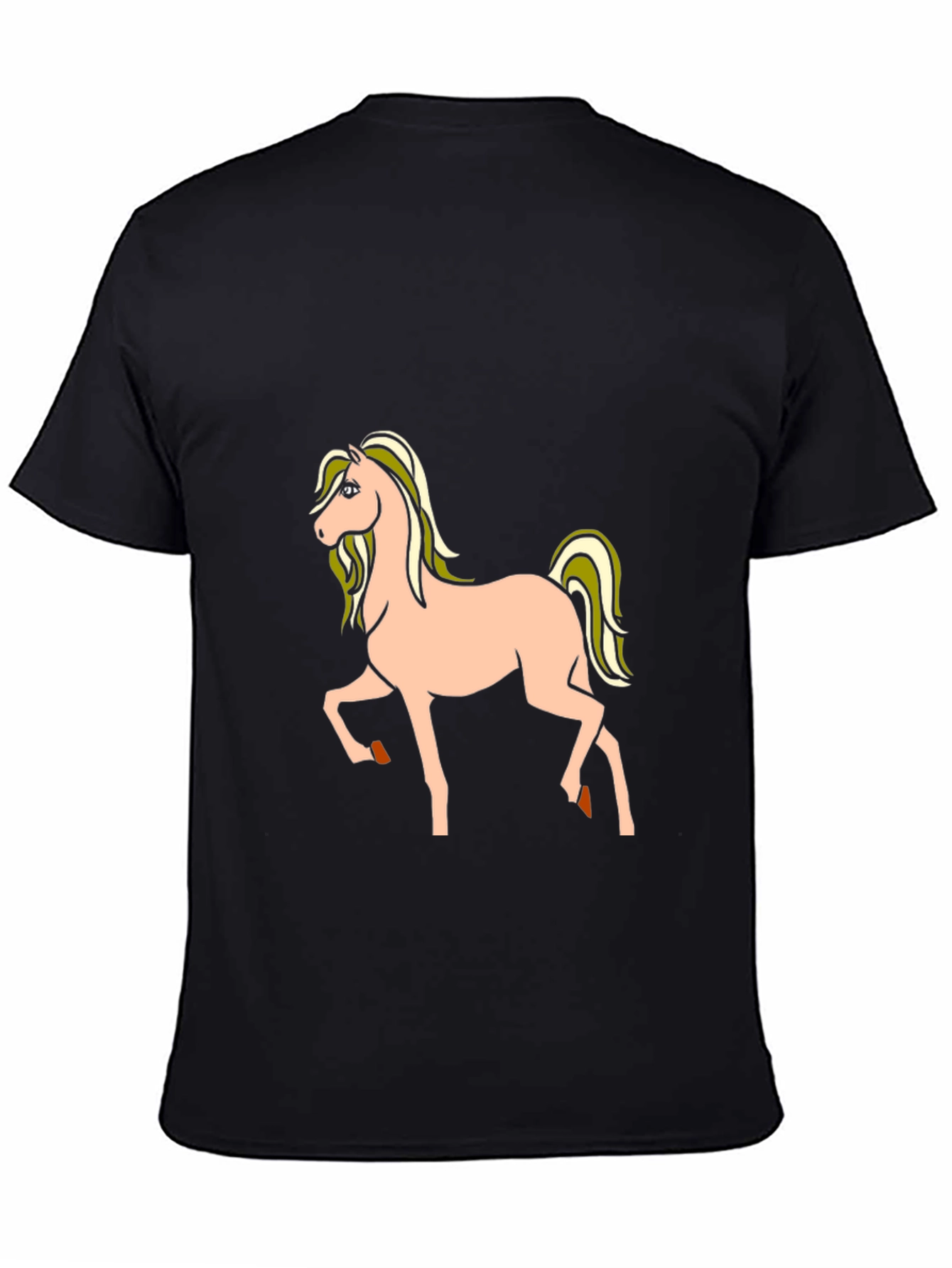 Black T-Shirt with Cartoon Horse Graphic