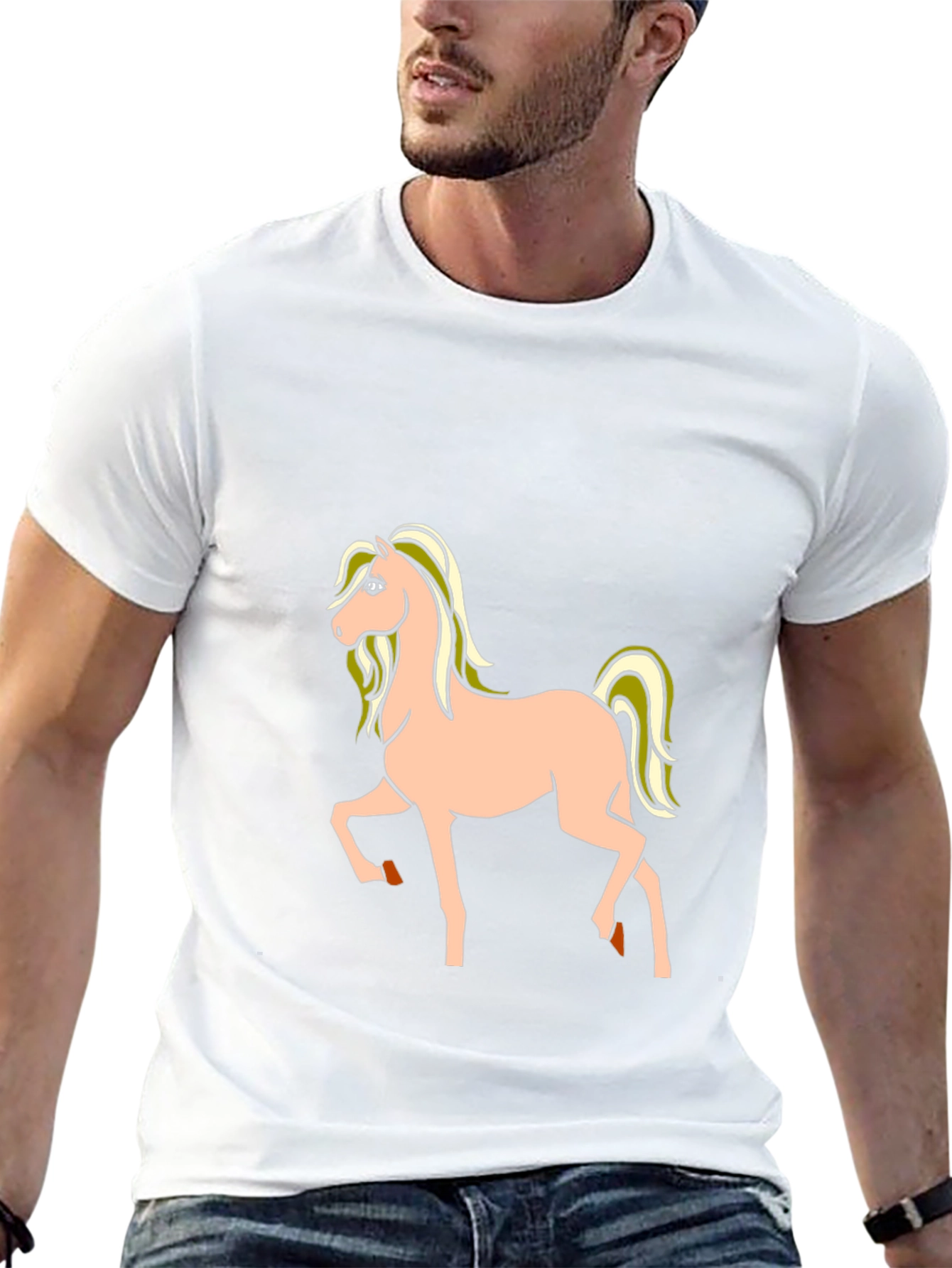 Black T-Shirt with Cartoon Horse Graphic
