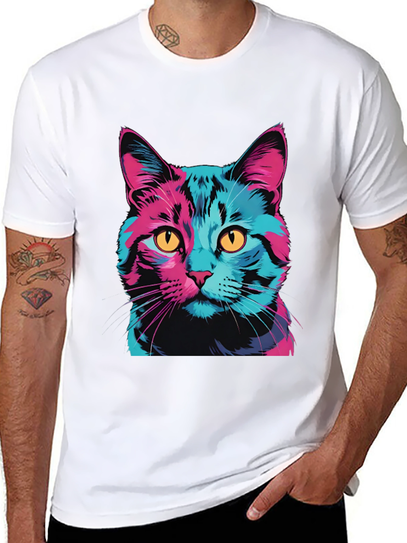Vaporwave Cat Graphic Tee - Trendy Unisex T-Shirt