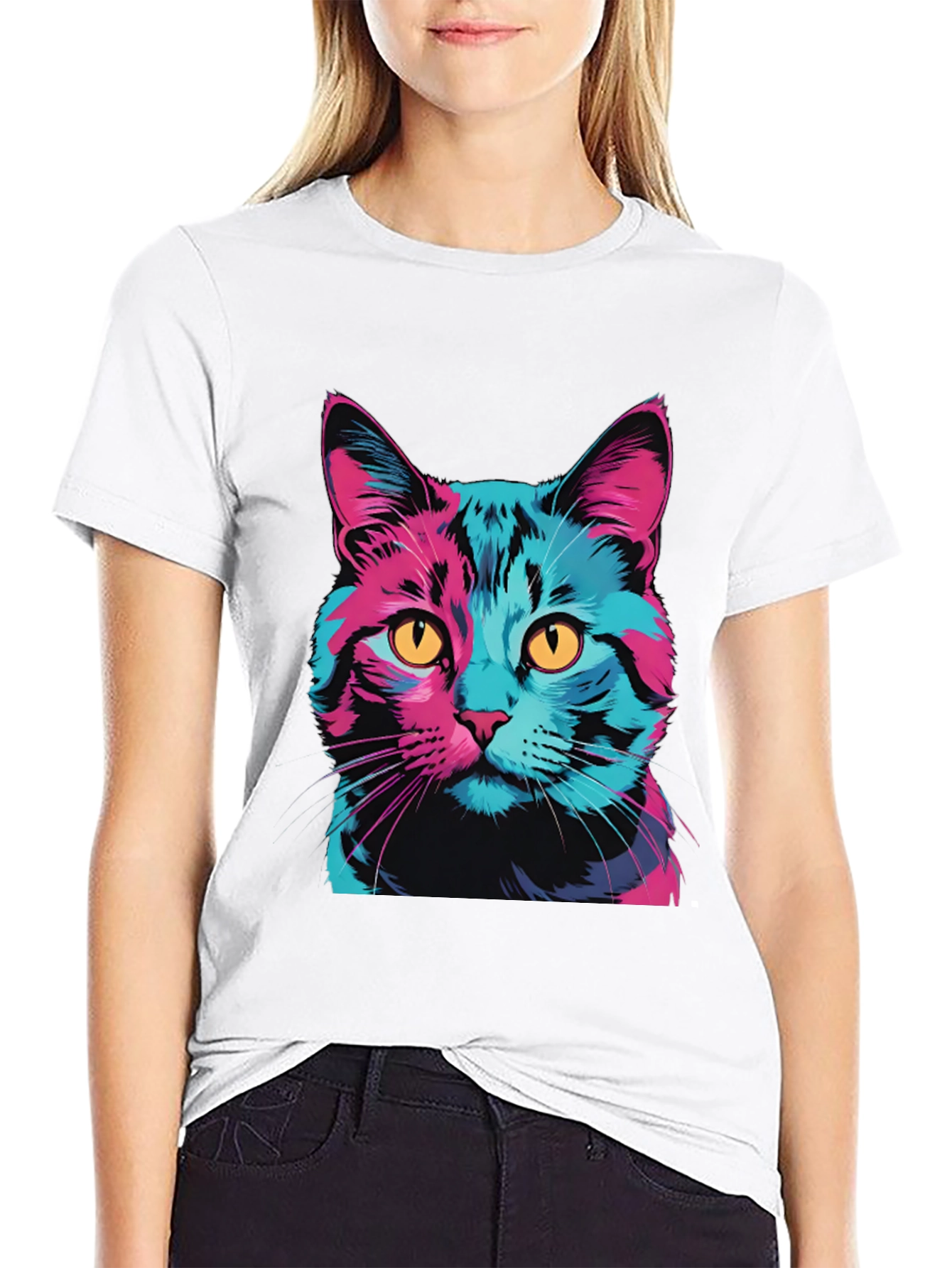 Vaporwave Cat Graphic Tee - Trendy Unisex T-Shirt
