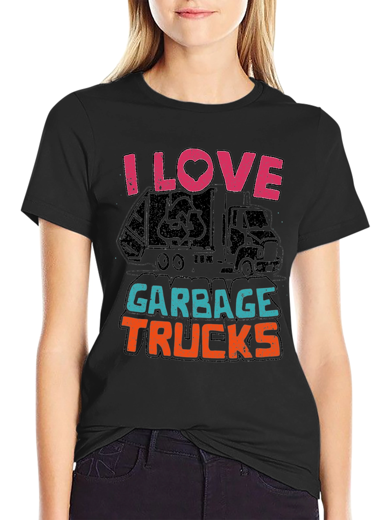 I Love Garbage Trucks T-Shirt - Black