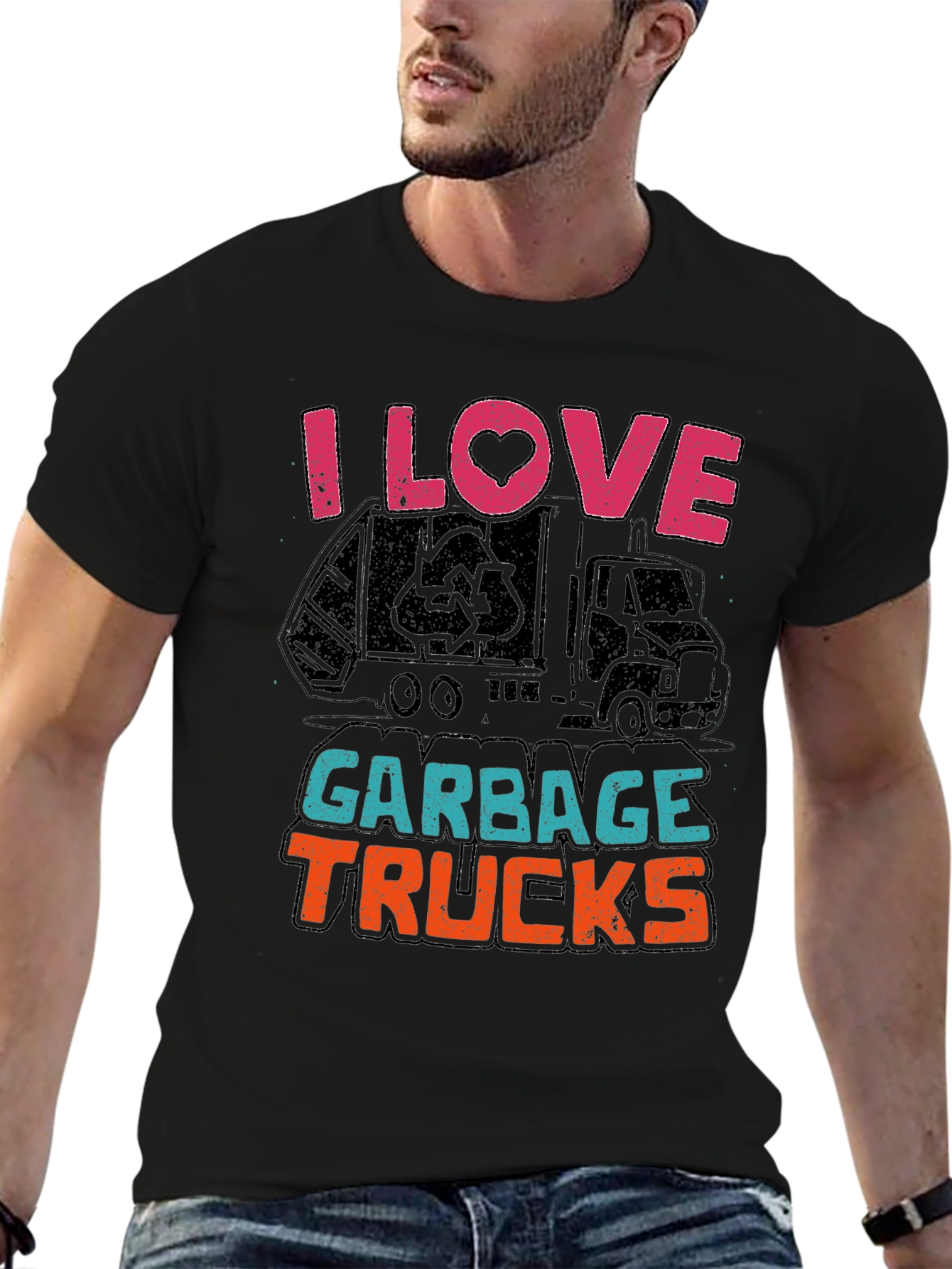 I Love Garbage Trucks T-Shirt - Black