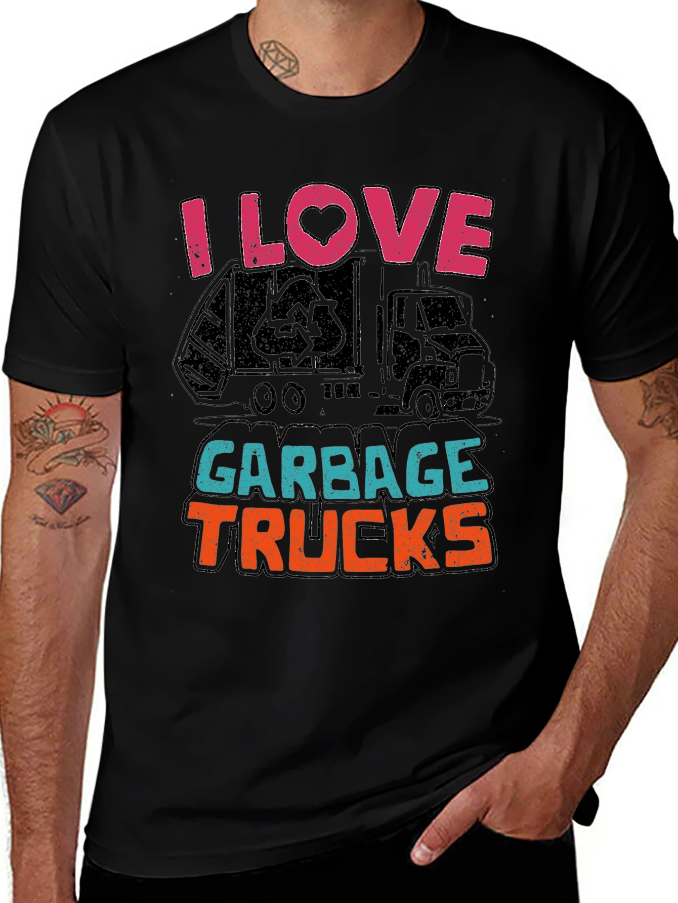 I Love Garbage Trucks T-Shirt - Black