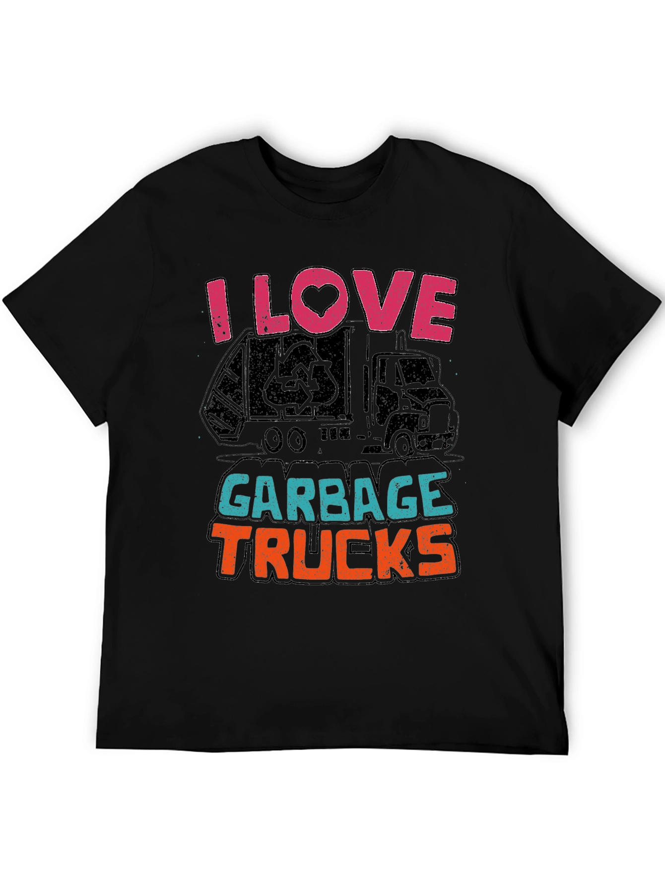 I Love Garbage Trucks T-Shirt - Black