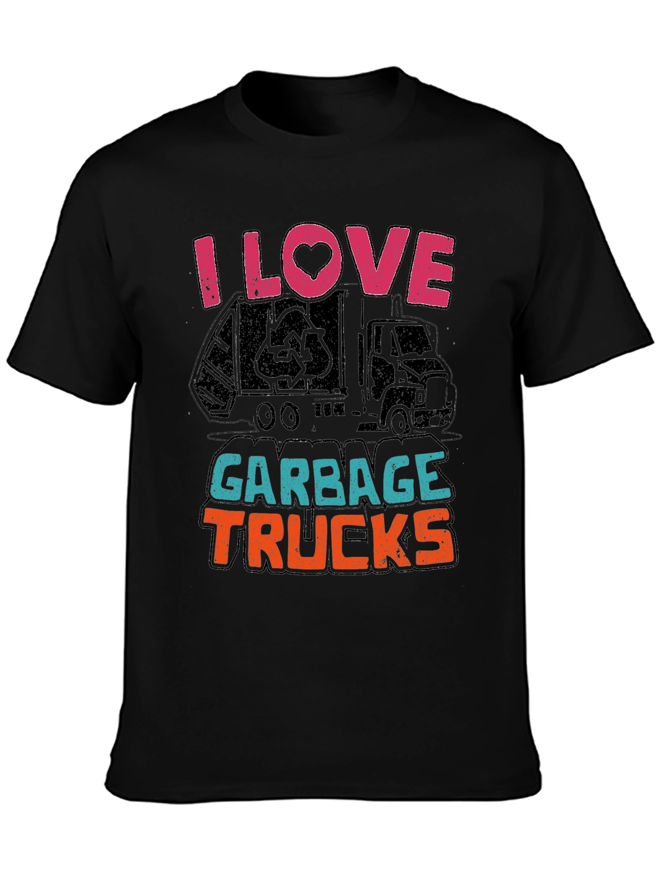I Love Garbage Trucks T-Shirt - Black