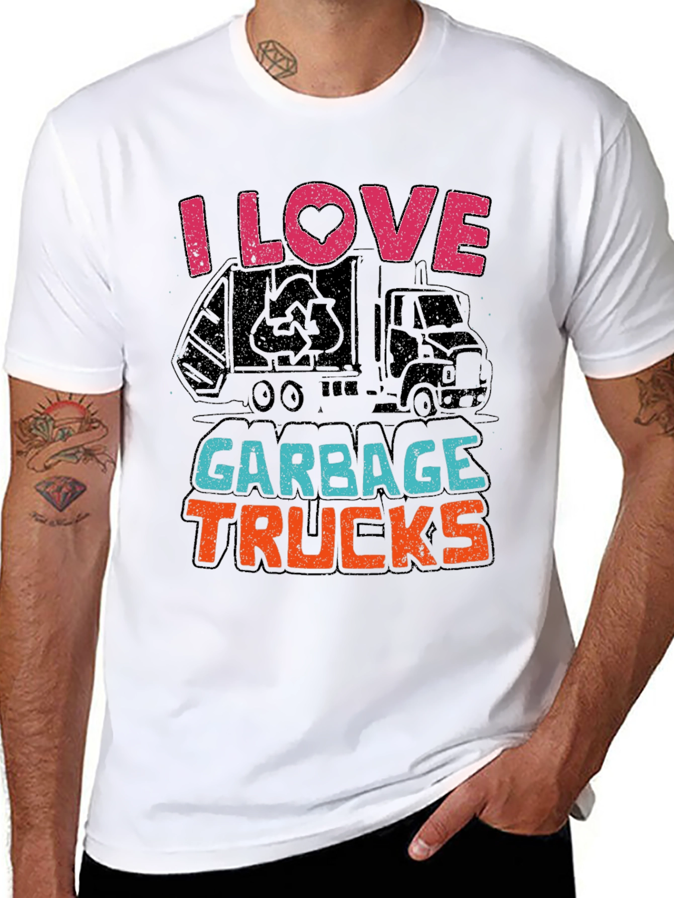 I Love Garbage Trucks T-Shirt - Black