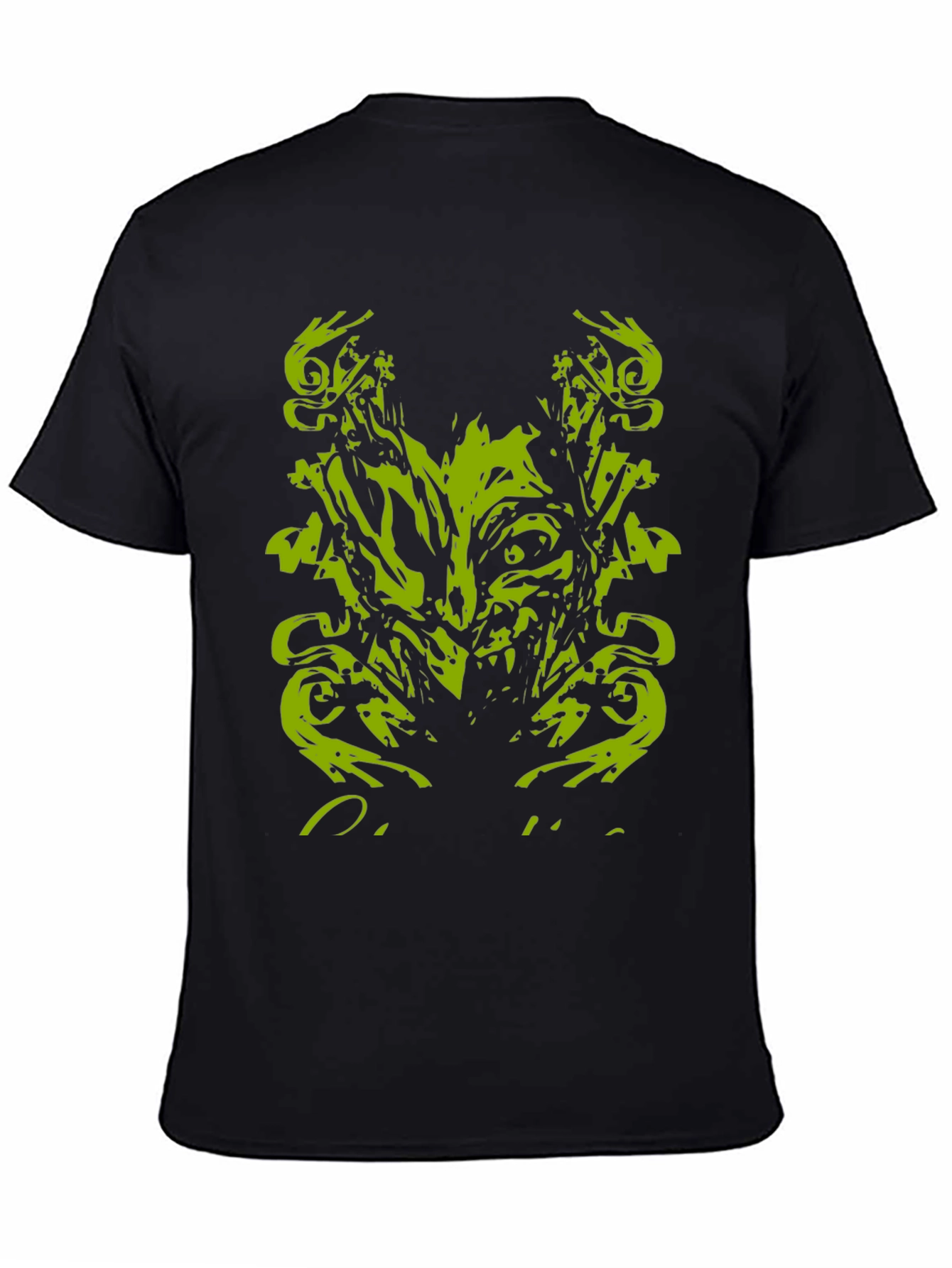 Mens Black T-Shirt with Abstract Green Monster Graphic