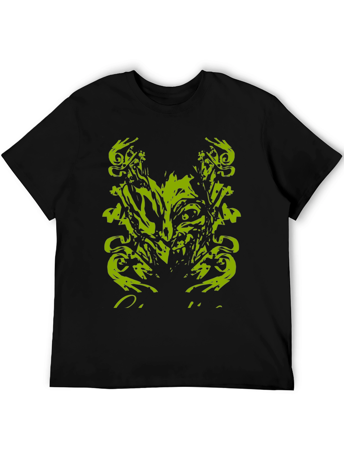 Mens Black T-Shirt with Abstract Green Monster Graphic